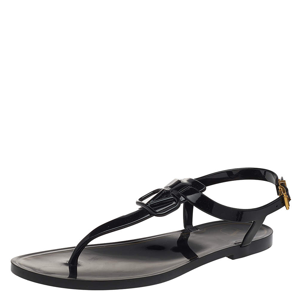 Valentino Black Jelly V Logo Thong Flats Sandals Size 38 Valentino