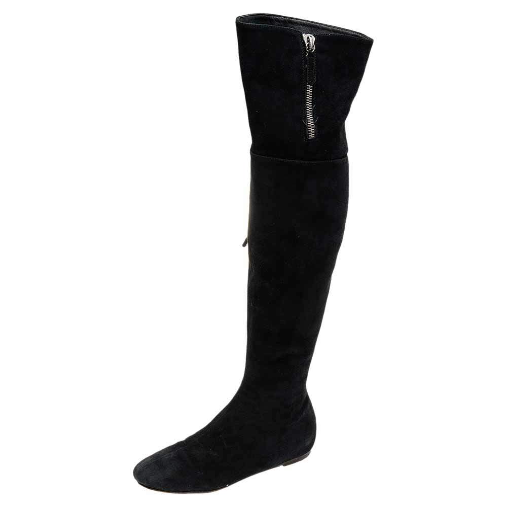 Pre Owned Valentino Black Suede Over the Knee Boots Size 38.5