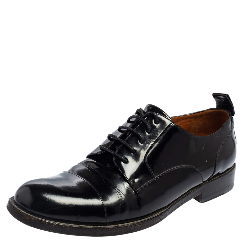 Pre Owned Valentino Black Glossy Leather Lace Up Derby Size 38.5 