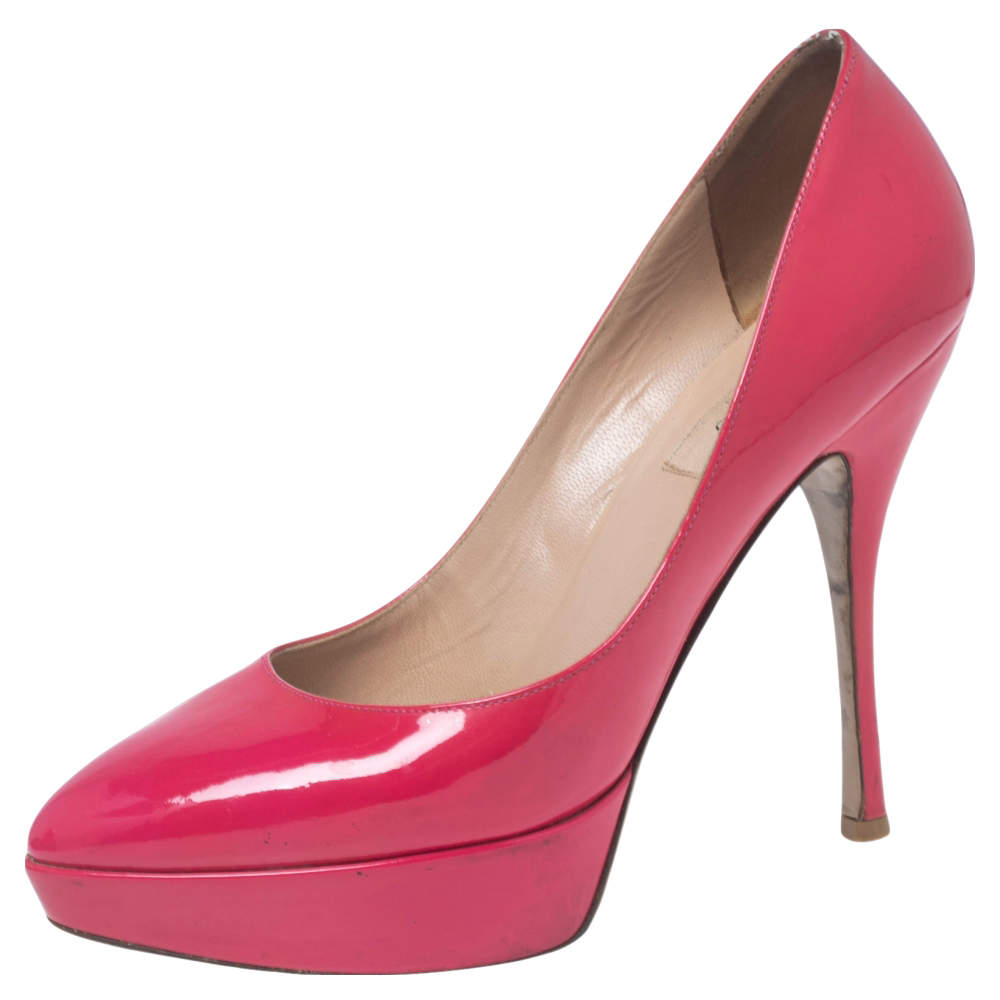 Pre Owned Valentino Pink Patent Leather Platform Pumps Size 37.5
