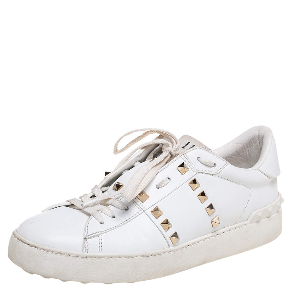 Valentino White Leather Rockstud Untitled Low Top Sneakers Size 39