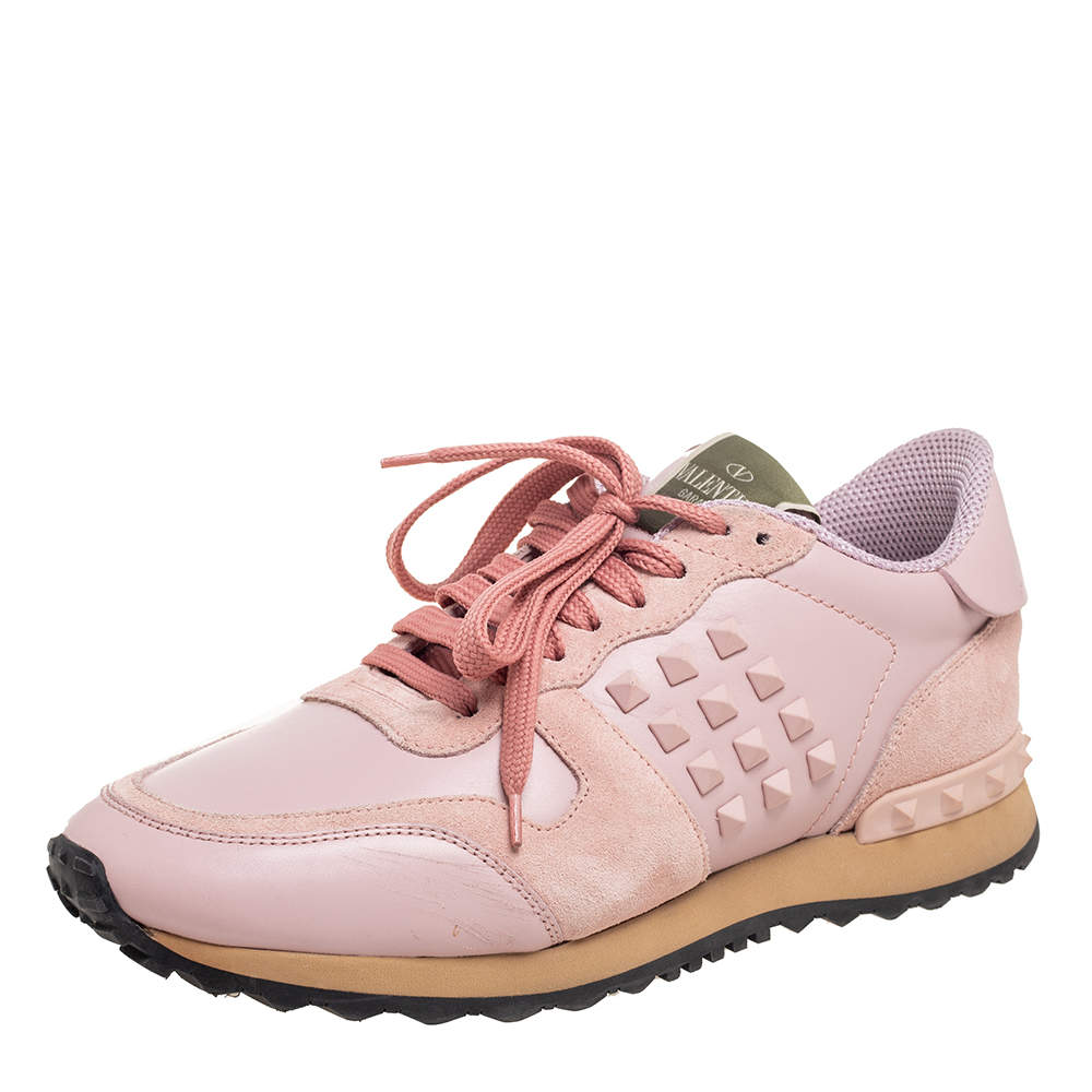Pre Owned Valentino Pink Suede and Leather Rockrunner Sneakers Size 39