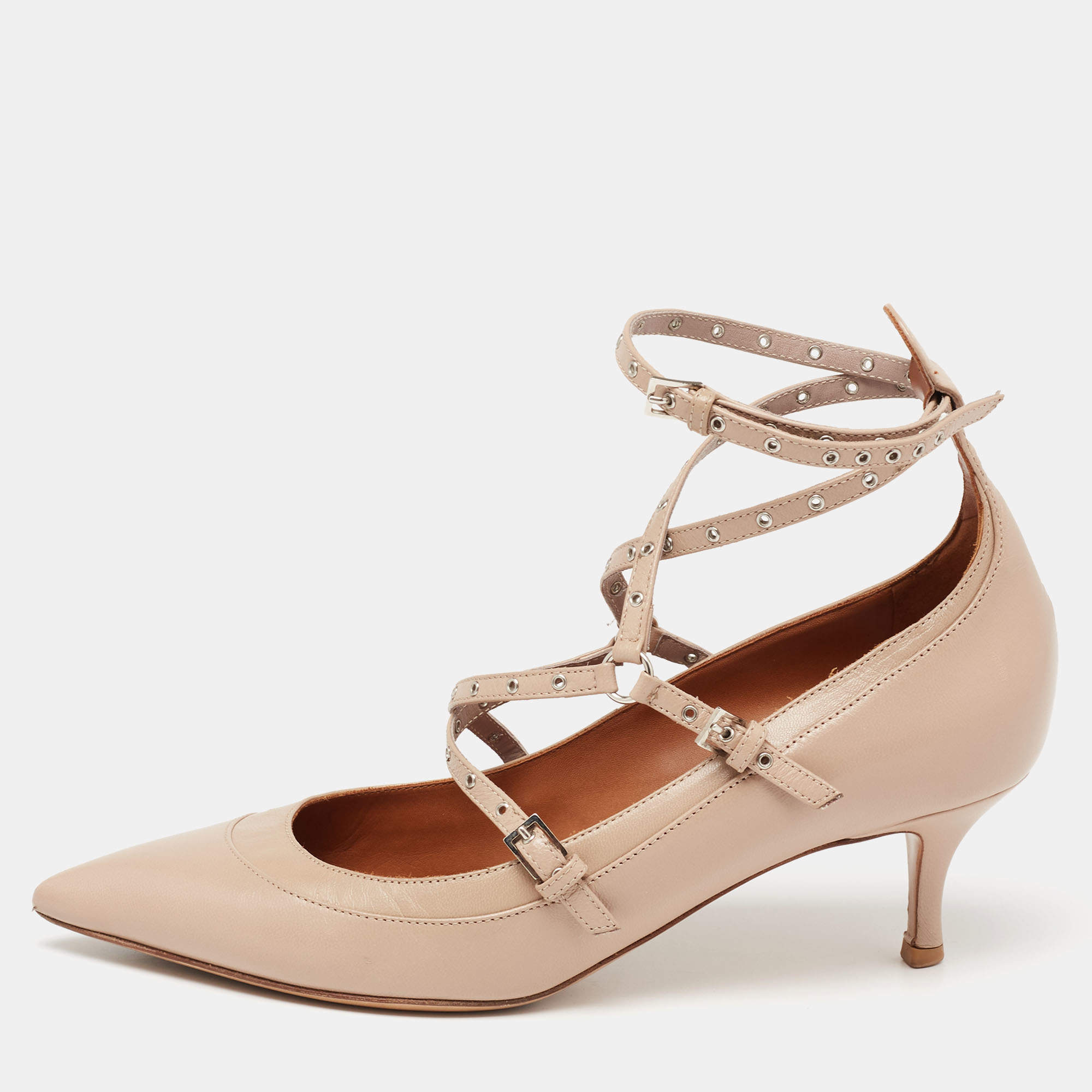 Pre Owned Valentino Beige Leather Eyelet Detail Love Latch Pumps Size 38