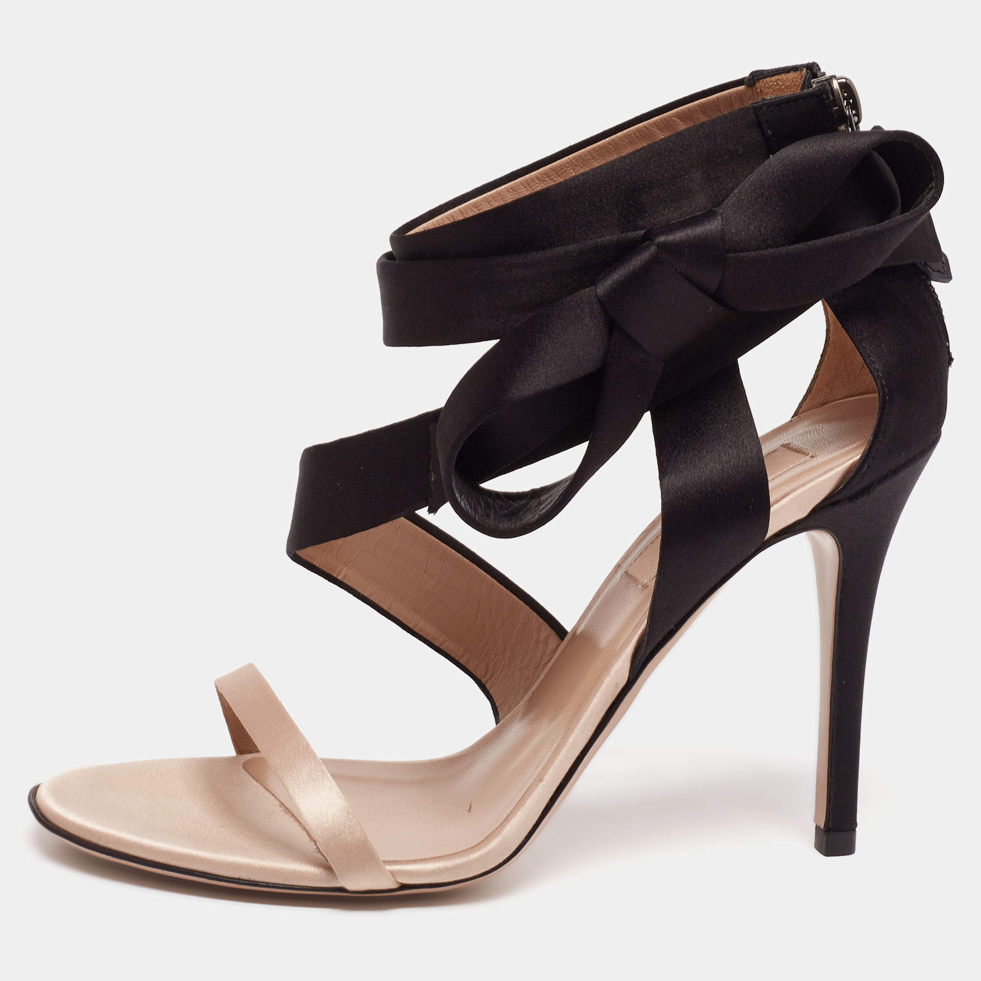 Valentino Black/Beige Satin Bow Ankle-Strap Sandals Size 38