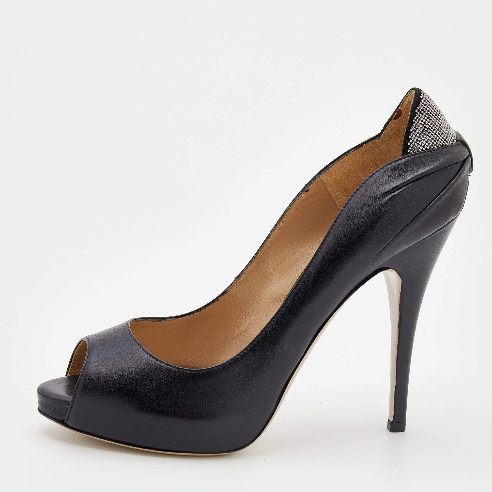 Pre Owned Valentino Black Leather Peep Toe Pumps Size 40