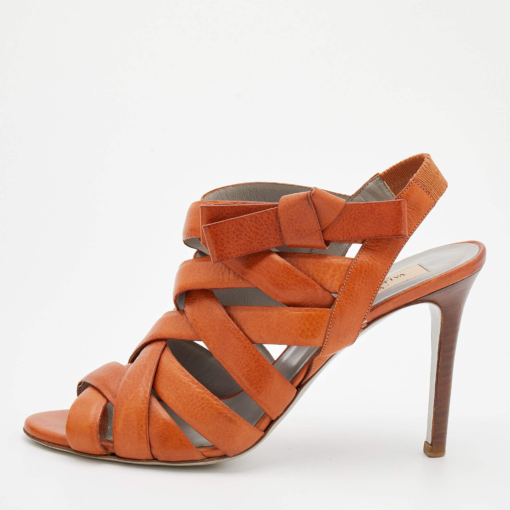 Pre Owned Valentino Brown Leather Strappy Sandals Size 40