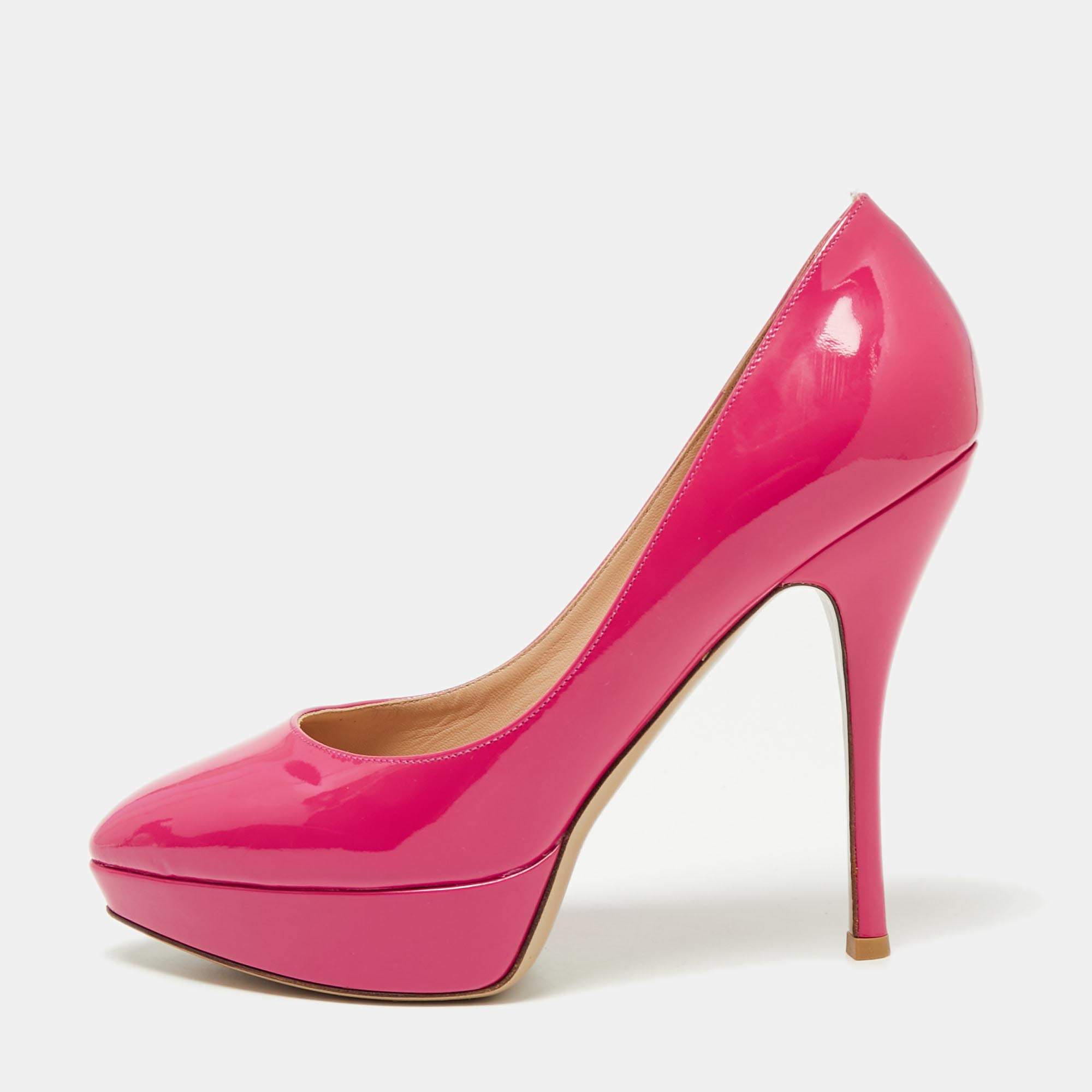 Pre Owned Valentino Pink Patent Leather Platform Pumps Size 39