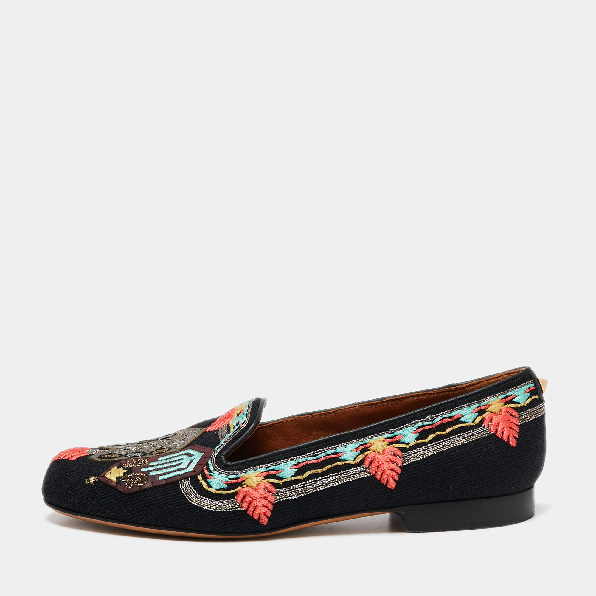 Pre Owned Valentino Black Brocade Spring Garden Smoking Slippers Size 36