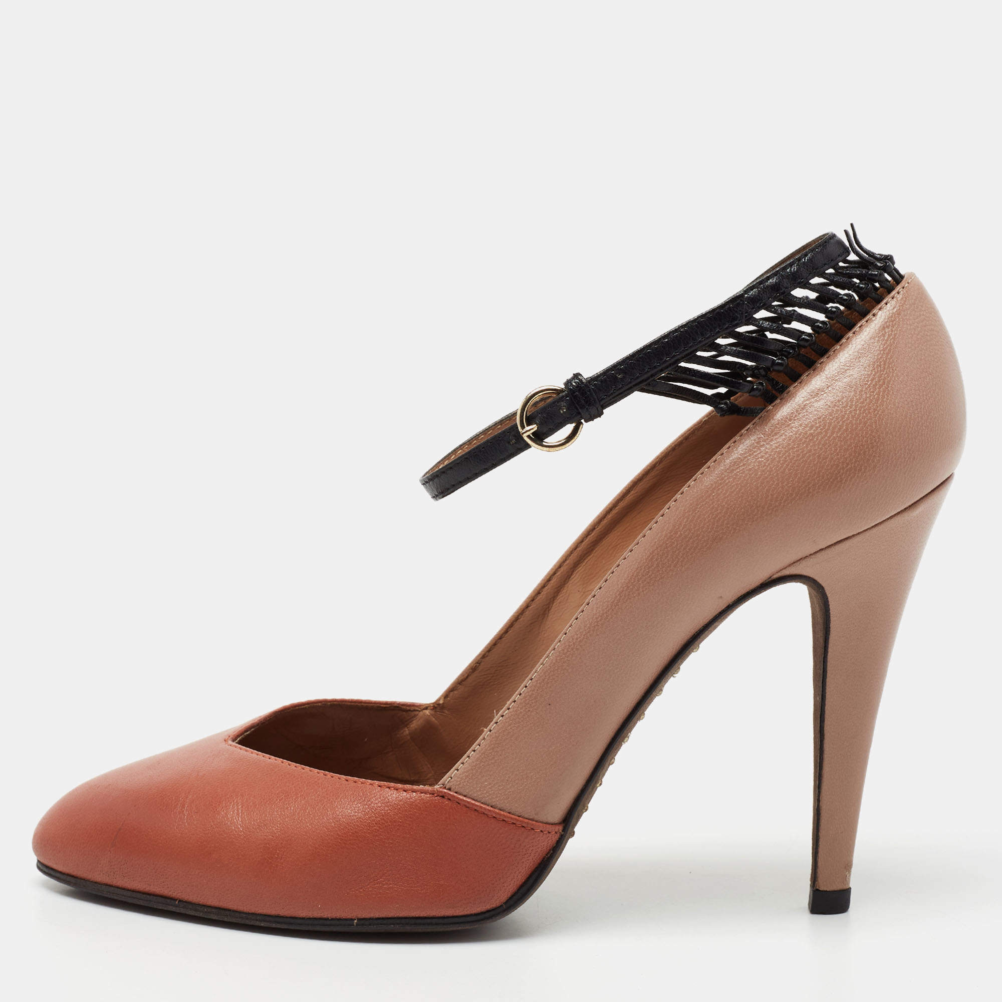 Pre Owned Valentino Two Tone Leather Mary Jane Pumps Size 37