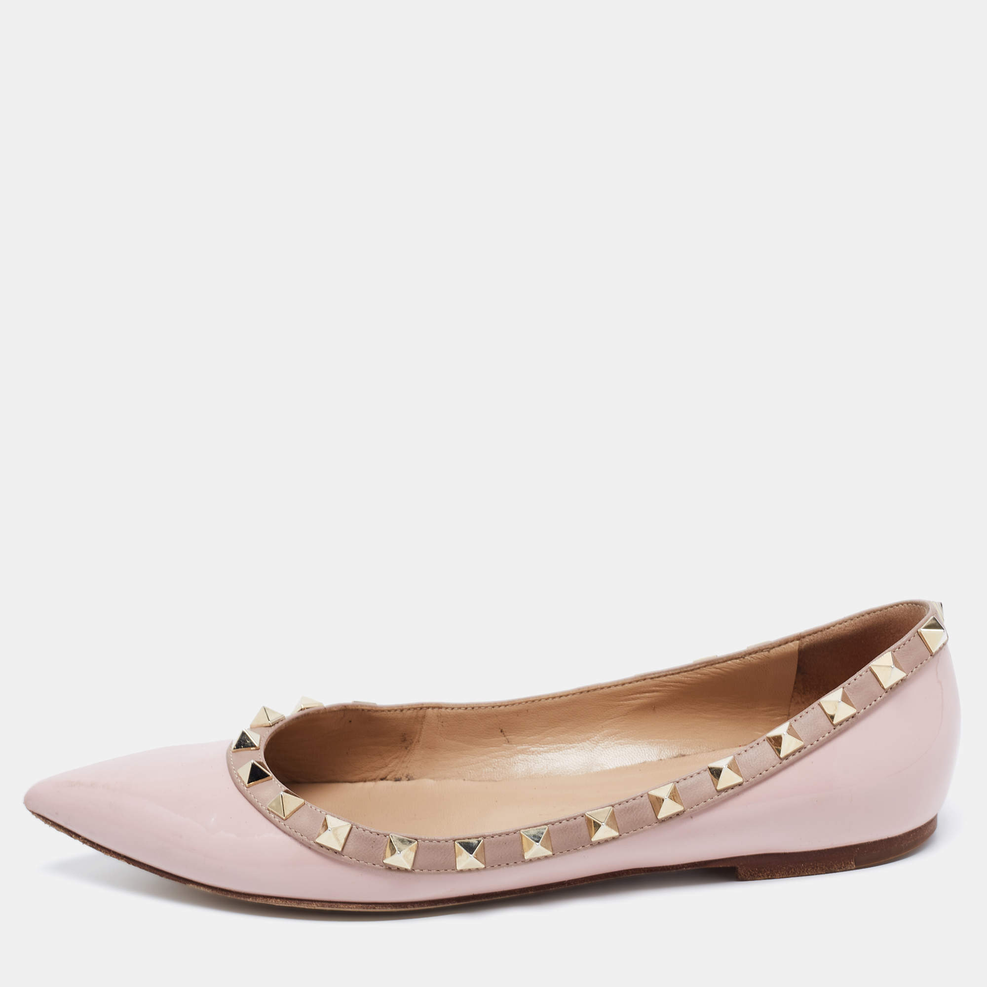 Pre Owned Valentino Pink Patent Leather Rockstud Ballet Flats Size 37