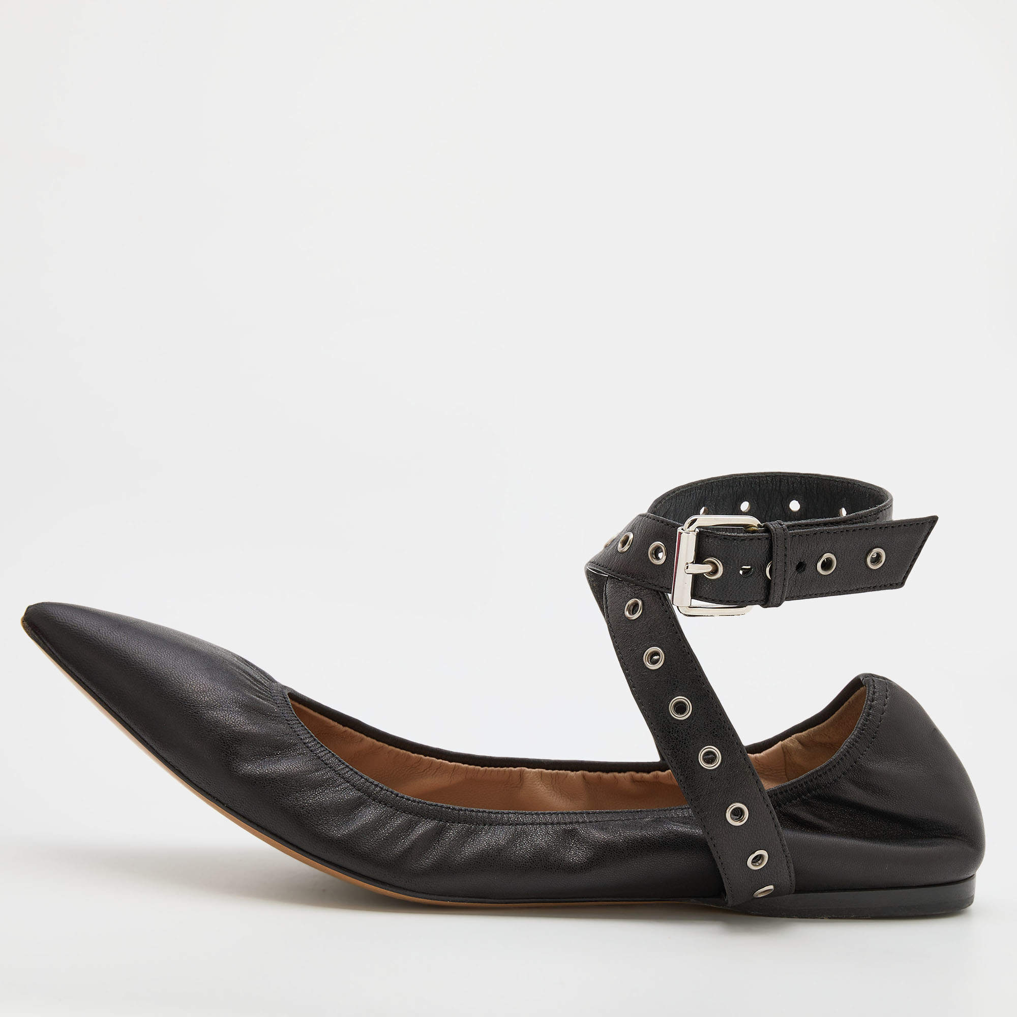 Pre Owned Valentino Black Leather Love Latch Ballet Flats Size 39