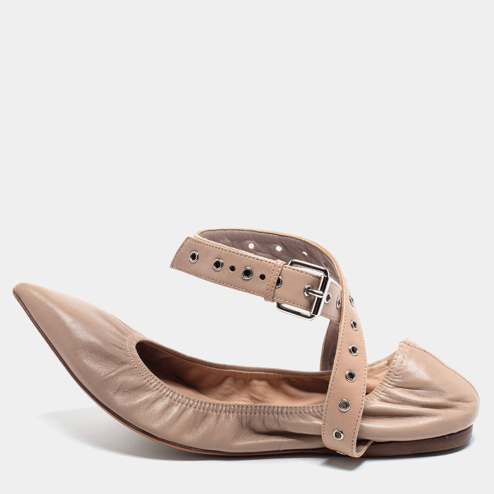 Pre Owned Valentino Beige Leather Love Latch Ballet Flats Size 38