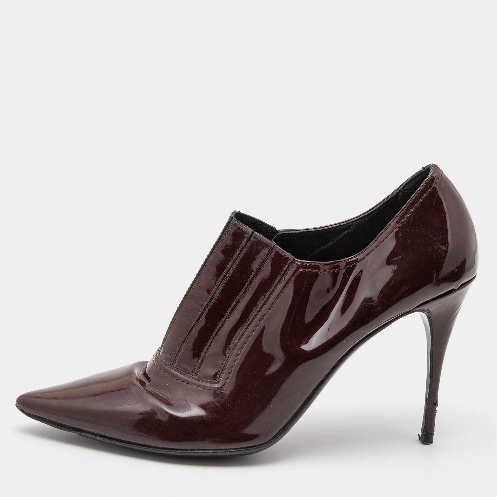 Pre Owned Valentino Burgundy Patent Leather Pointed Toe Booties Size 41   