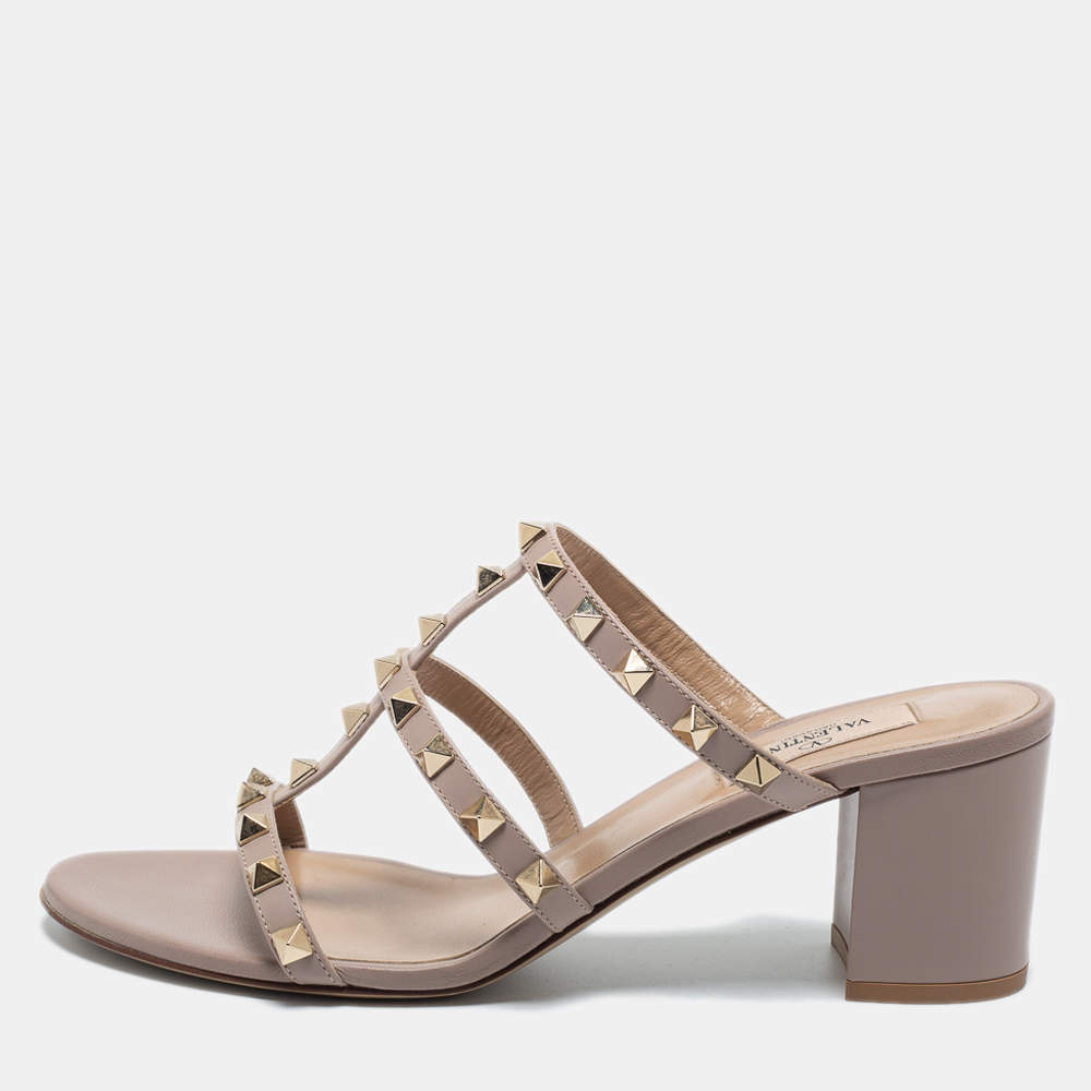 Pre Owned Valentino Pink Leather Rockstud Sandals Size 39.5