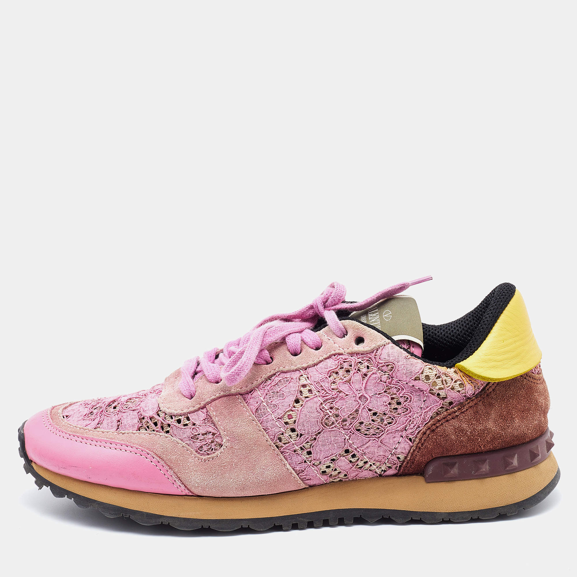 Valentino Multicolor Leather, Suede and Lace Rockrunner Low Top Sneakers Size 39