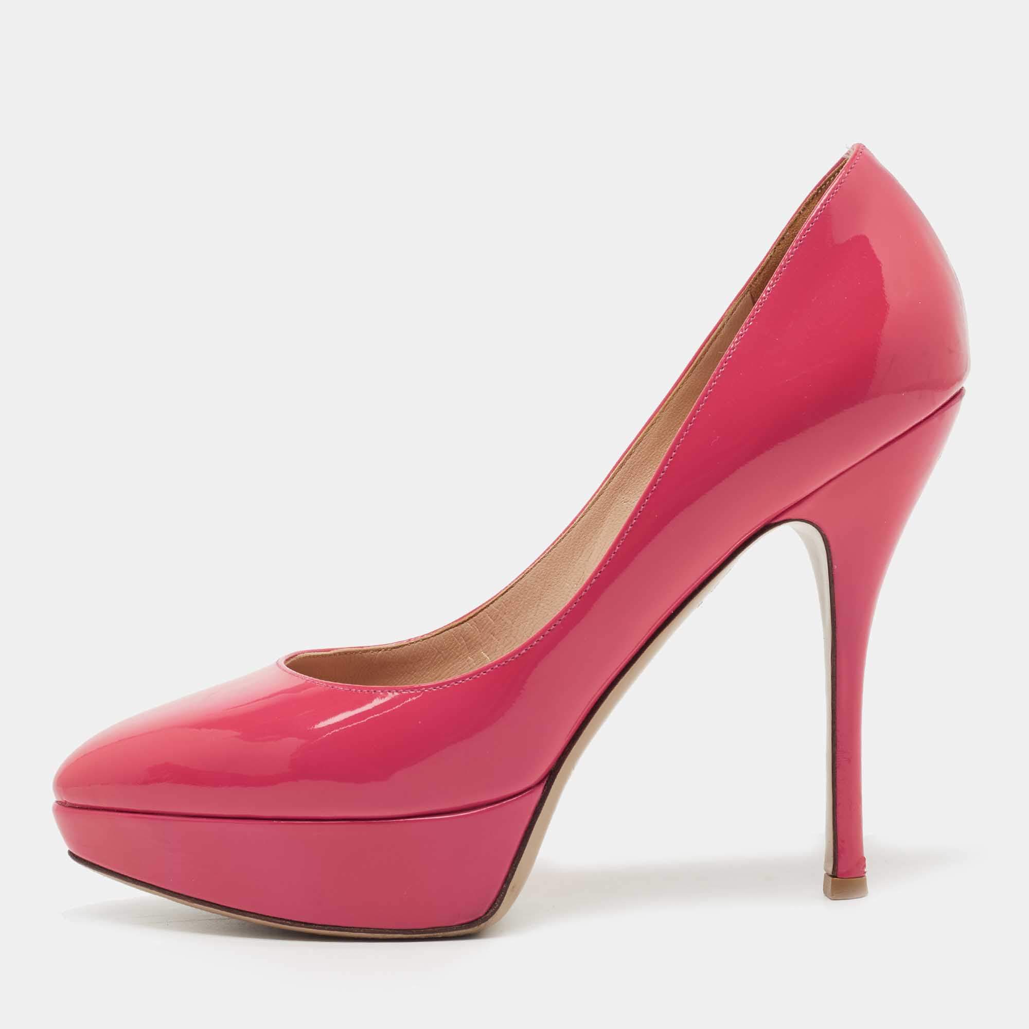Valentino Pink Patent Leather Platform Pumps Size 38.5