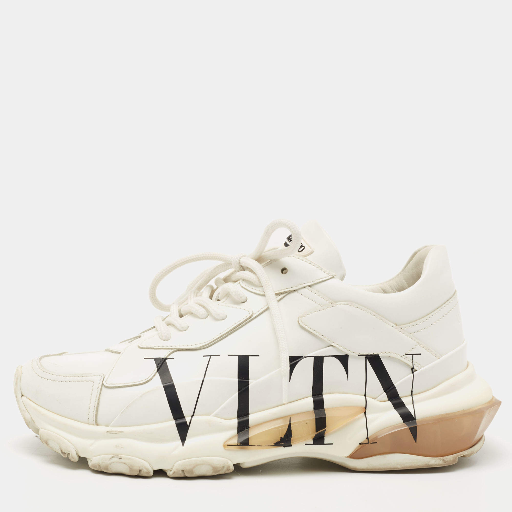 Valentino White Leather VLTN Lace Up Sneakers Size 38