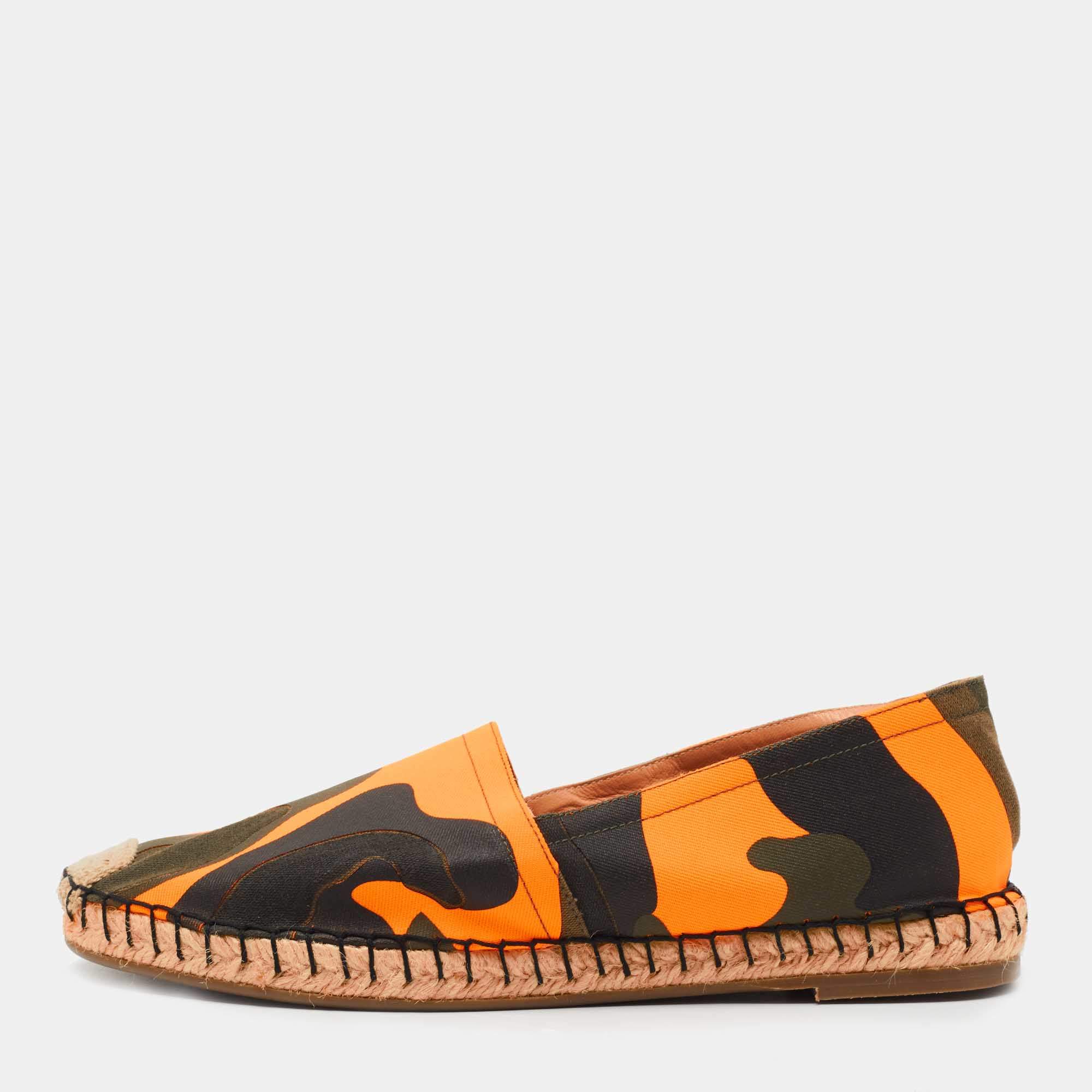 Pre Owned Valentino Tricolor Camo Print Canvas Espadrille Flats Size 37