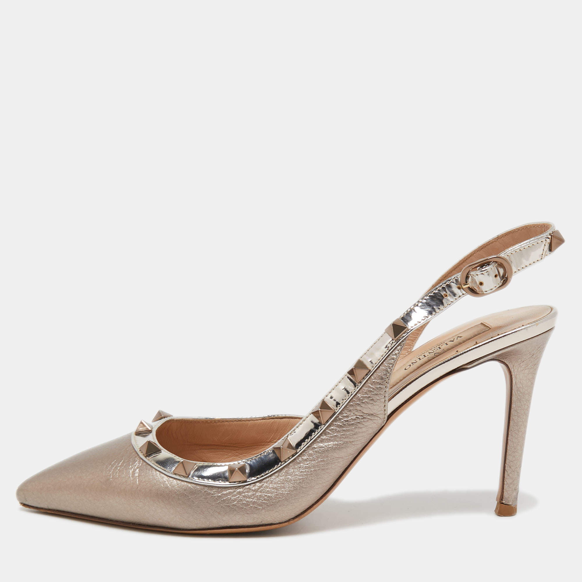 Pre Owned Valentino Metallic Bronze Leather Rockstud Pumps Size 38