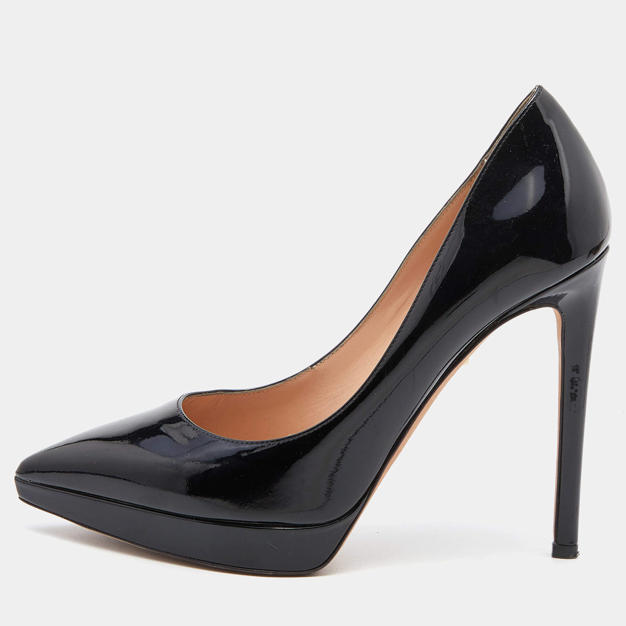 Valentino Black Patent Leather Janis Pointed Toe Platform Pumps Size 37 | TLC