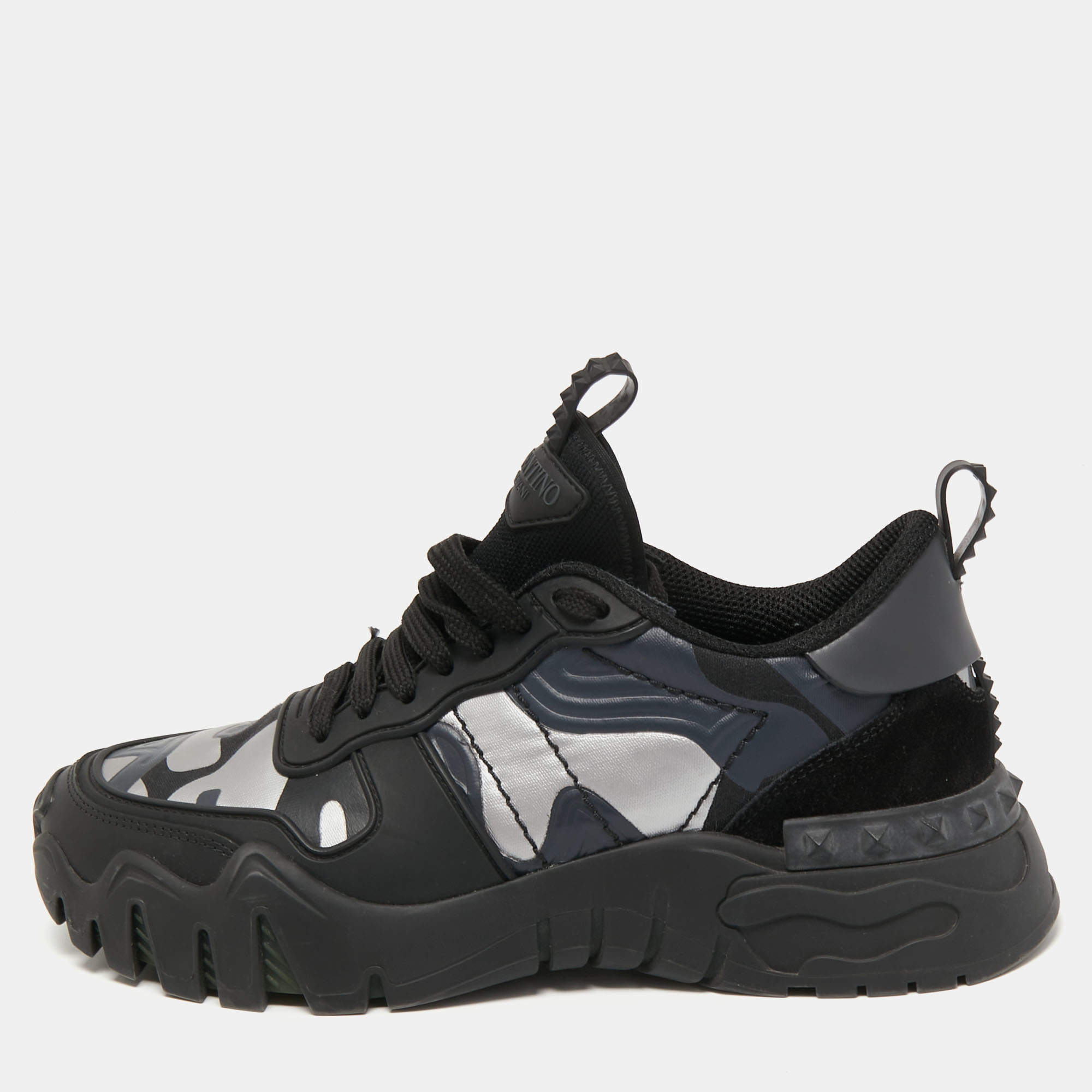 Valentino Black/Grey Camo Print Canvas and Leather Rockrunner Plus Sneakers Size 39