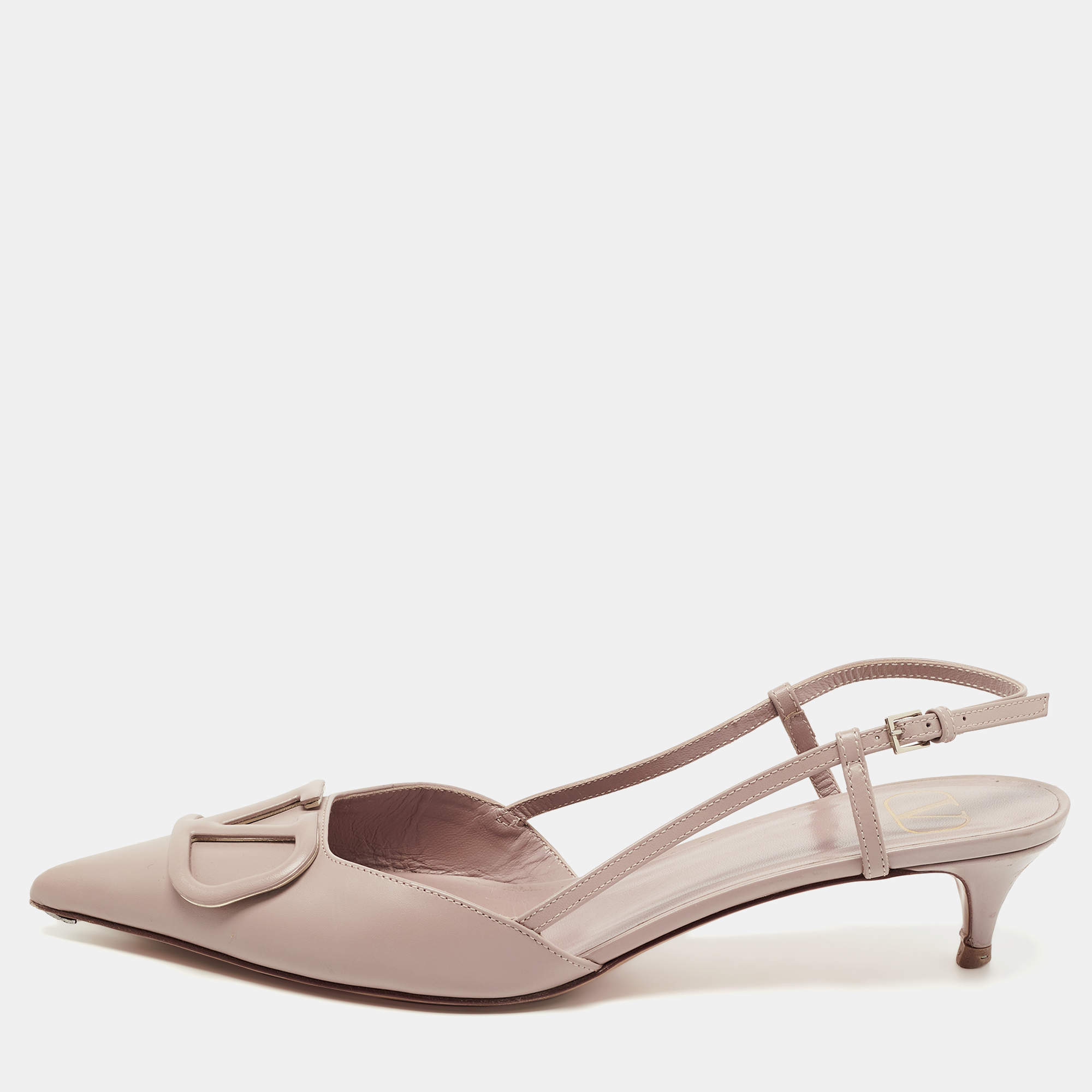 Pre Owned Valentino Dusty Pink Leather V LOGO Slingback Pumps Size 40