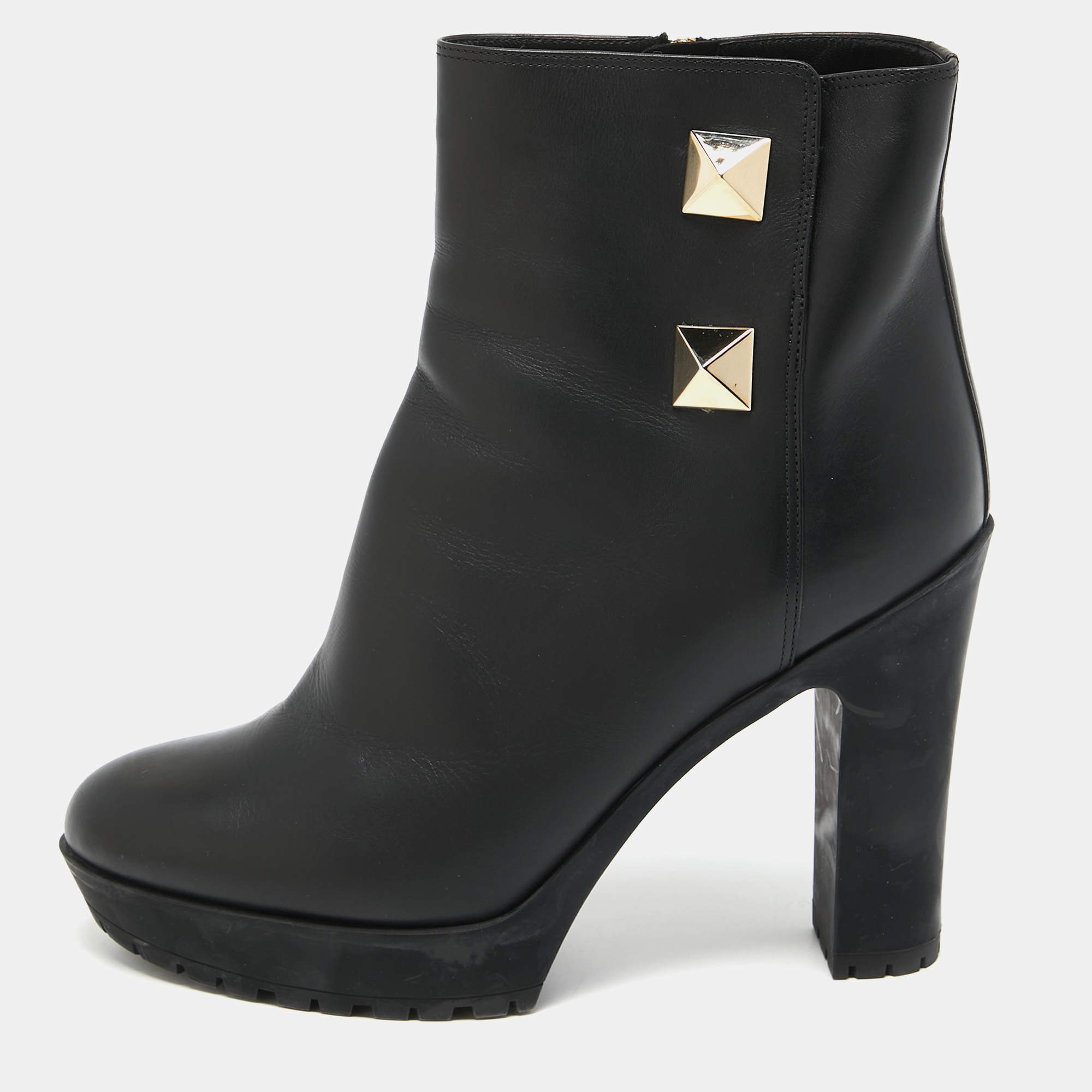 Pre Owned Valentino Black Leather Ankle Boots Size 40