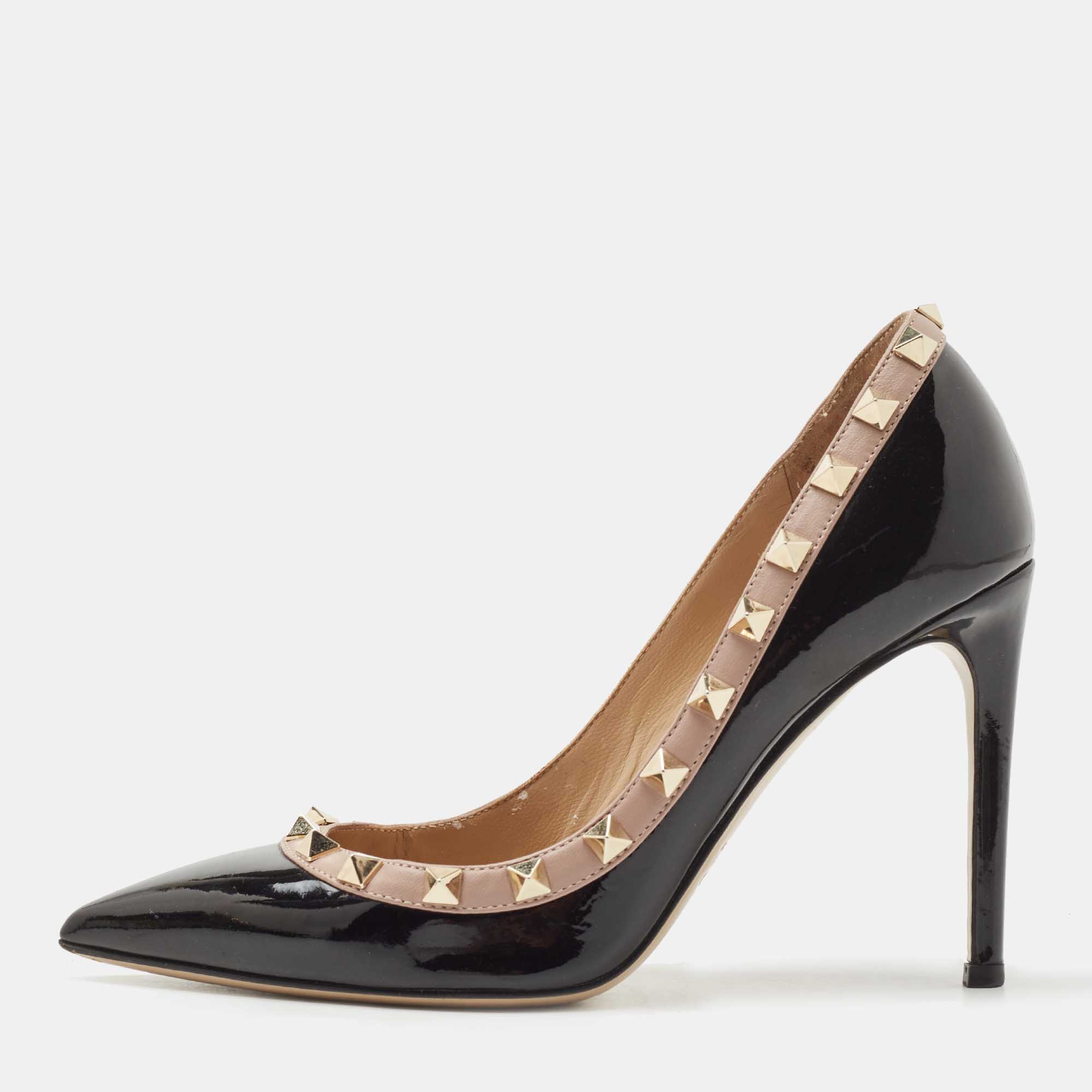 Valentino Black/Beige Patent and Leather Rockstud  Pumps Size 35