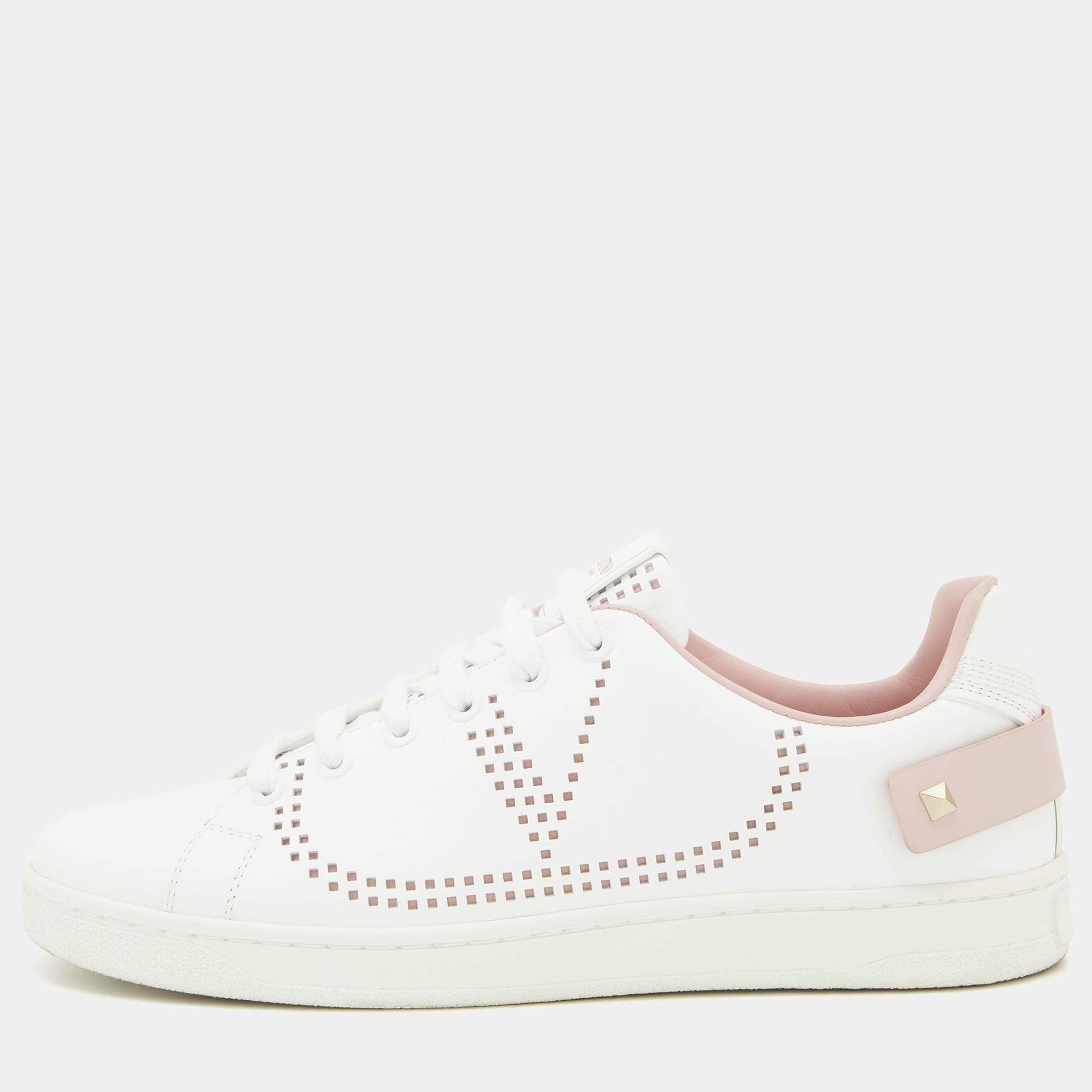 Pre Owned Valentino White/Pink Leather Backnet Sneakers Size 38.5