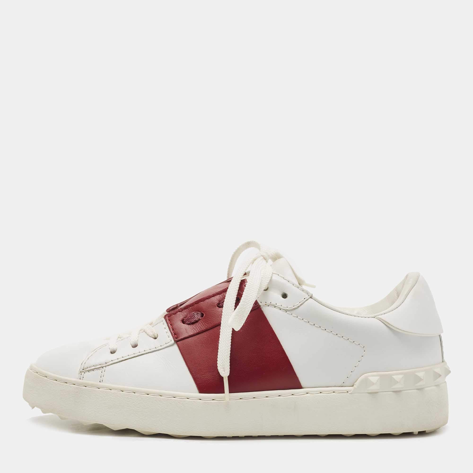 Pre Owned Valentino White Leather Rockstud Low Top Sneakers Size 38