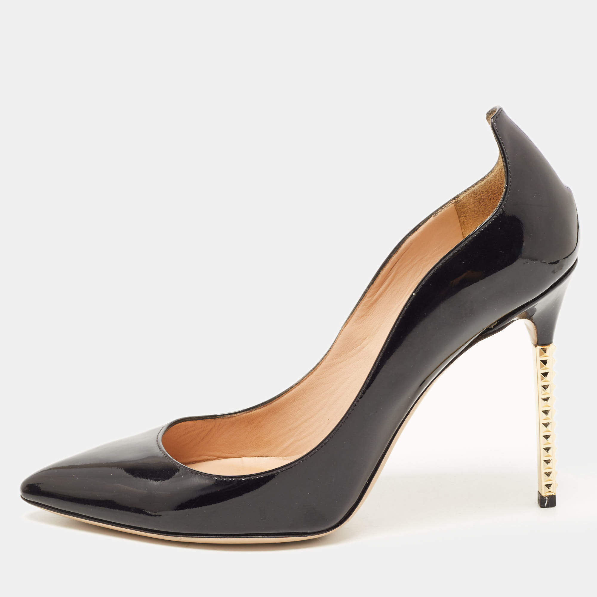 Pre Owned Valentino Black Patent Leather Pointed Toe  Pumps Size 38