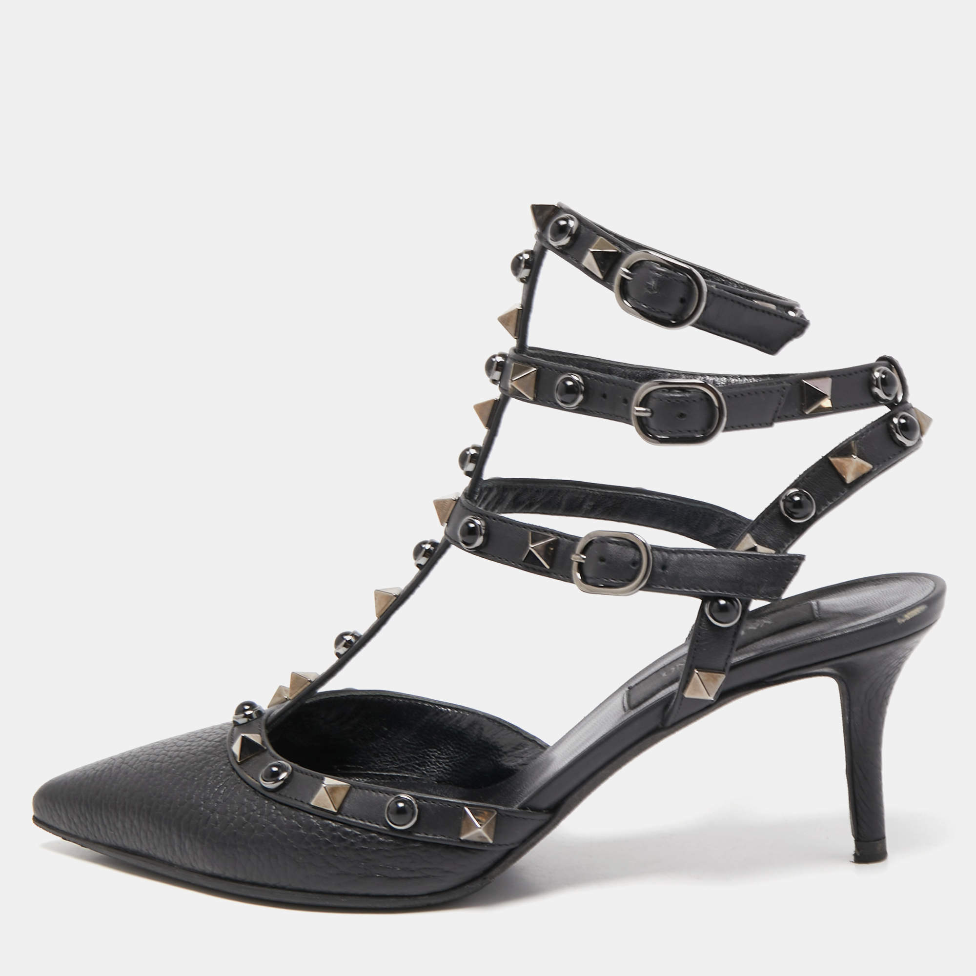 VALENTINO Shoes Black Multi Strap Leather Mid Heels Pumps EU36.5 / US6