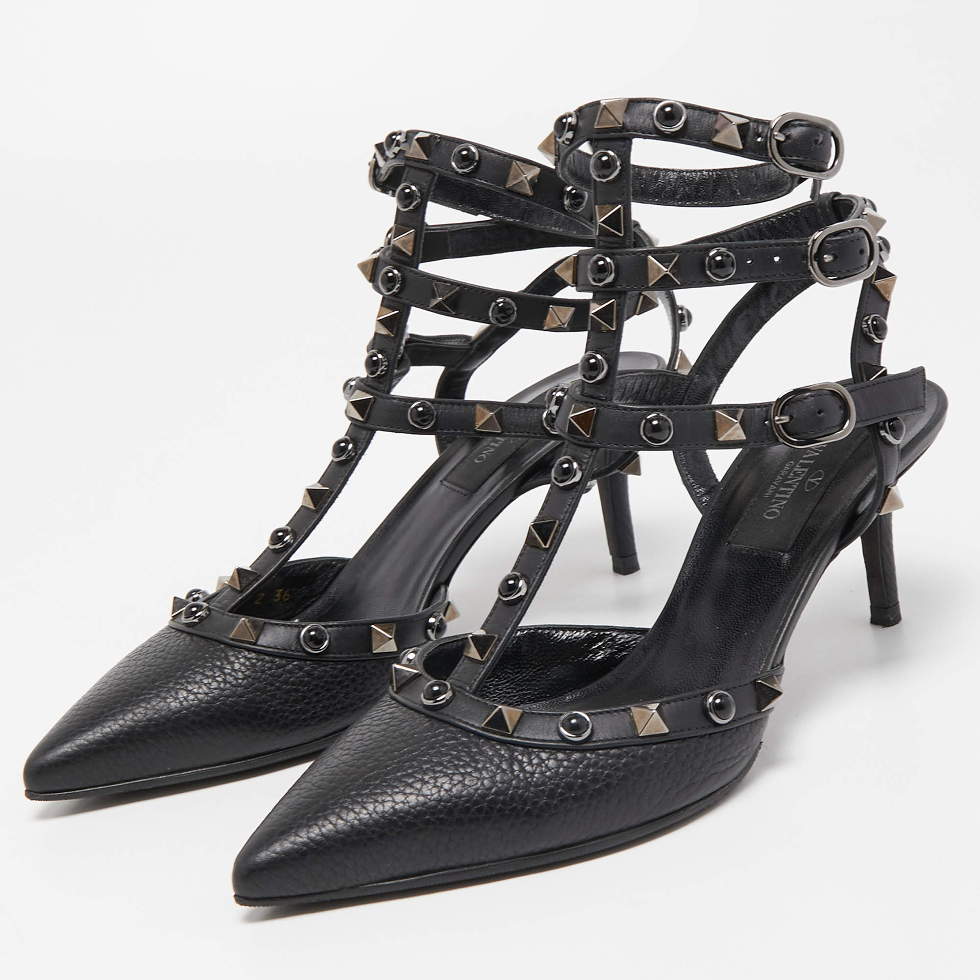 VALENTINO Shoes Black Multi Strap Leather Mid Heels Pumps EU36.5 / US6