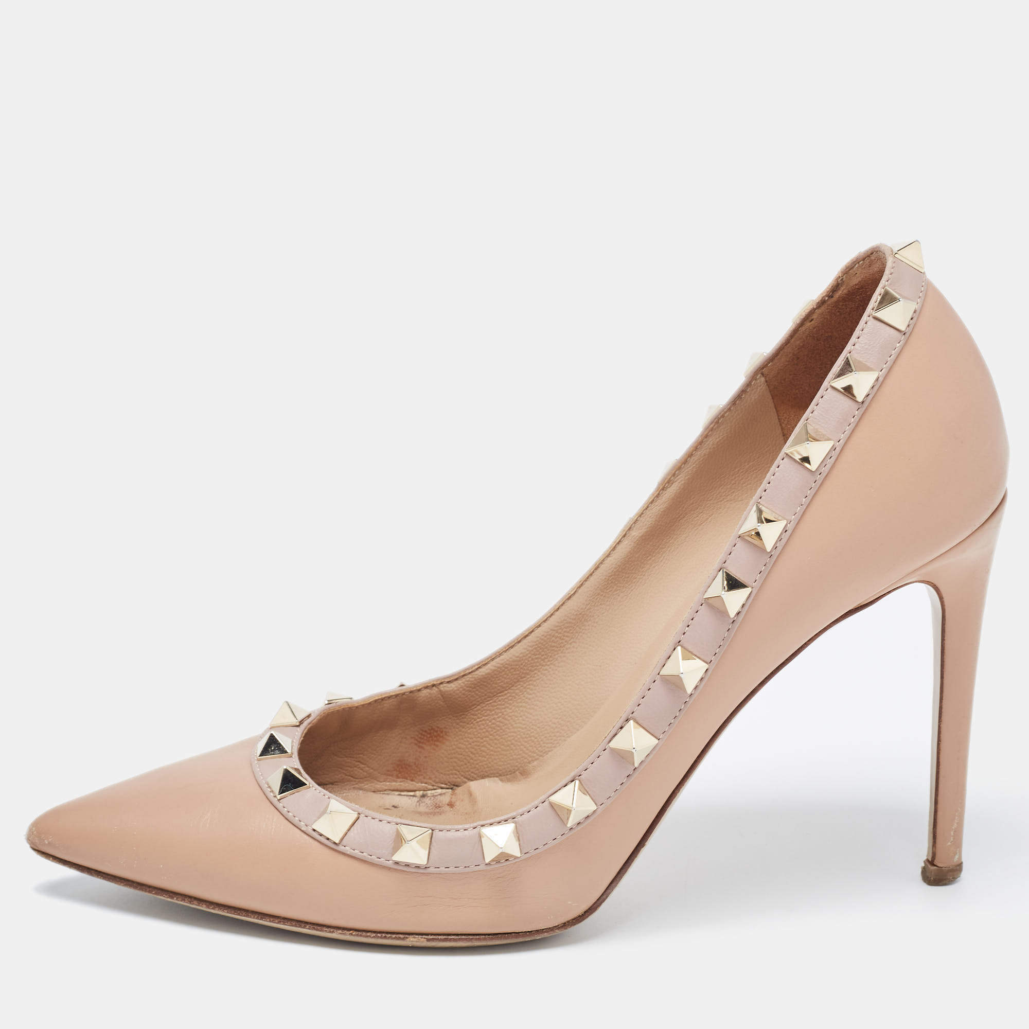 Pre Owned Valentino Orange/Beige Leather Rockstud Pumps Size 35