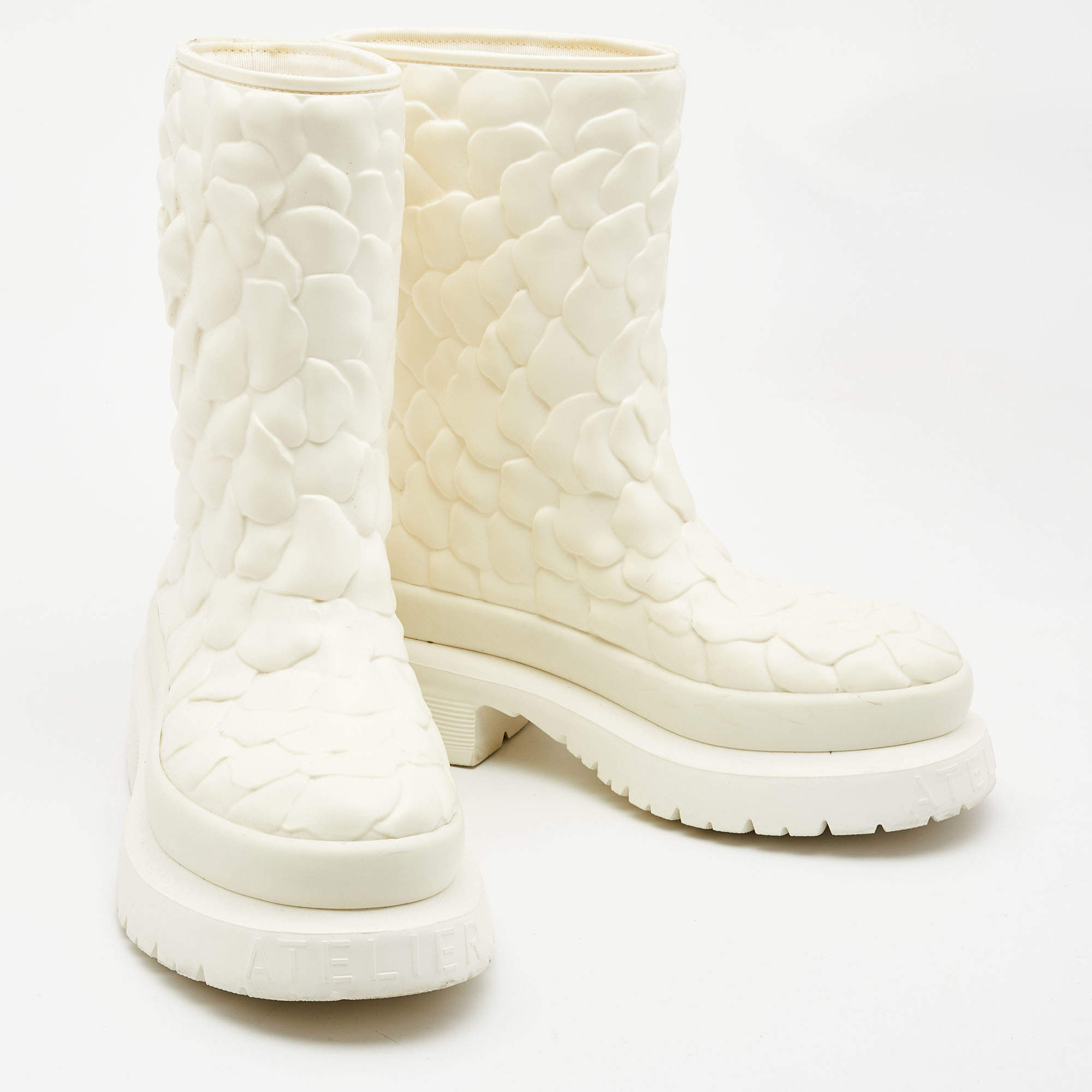 Valentino White Rubber 03 Rose Edition Atelier Mid Calf Boots Size