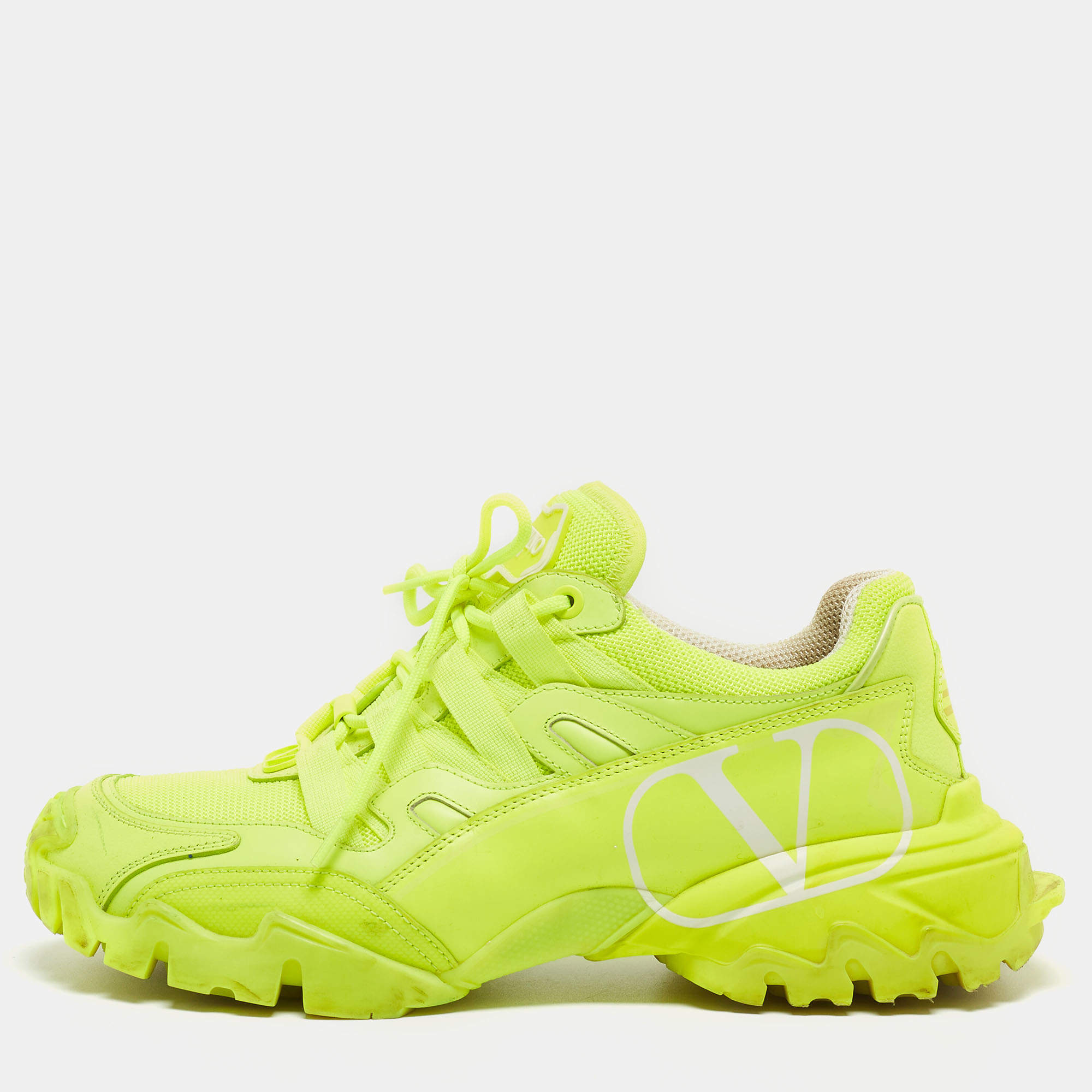 Valentino Neon Green Leather and Mesh Climber Sneakers Size 39