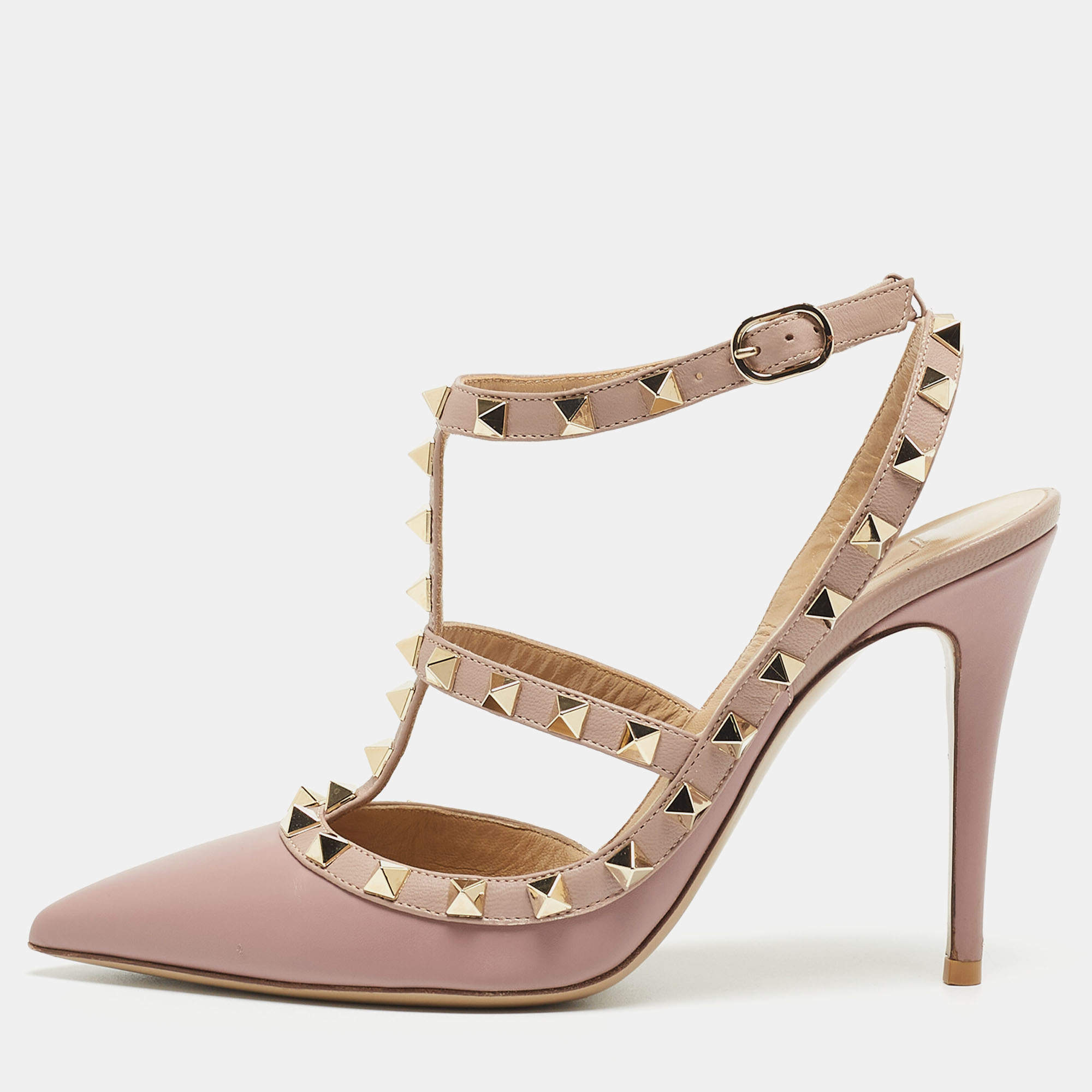 Pre Owned Valentino Pink Leather Rockstud Pumps Size 37