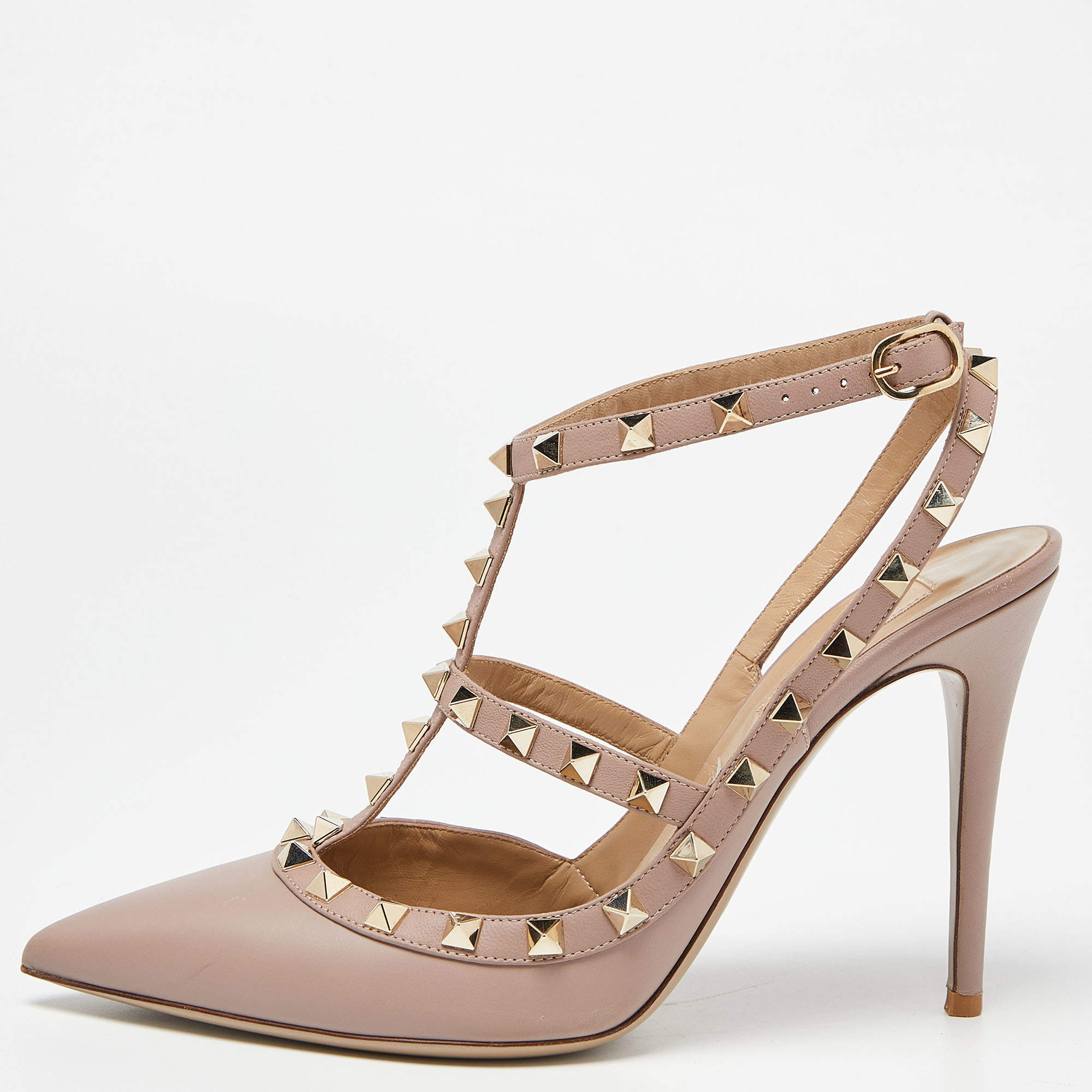 Pre Owned Valentino Pink Leather Rockstud Pointed Toe Sandals Size 40