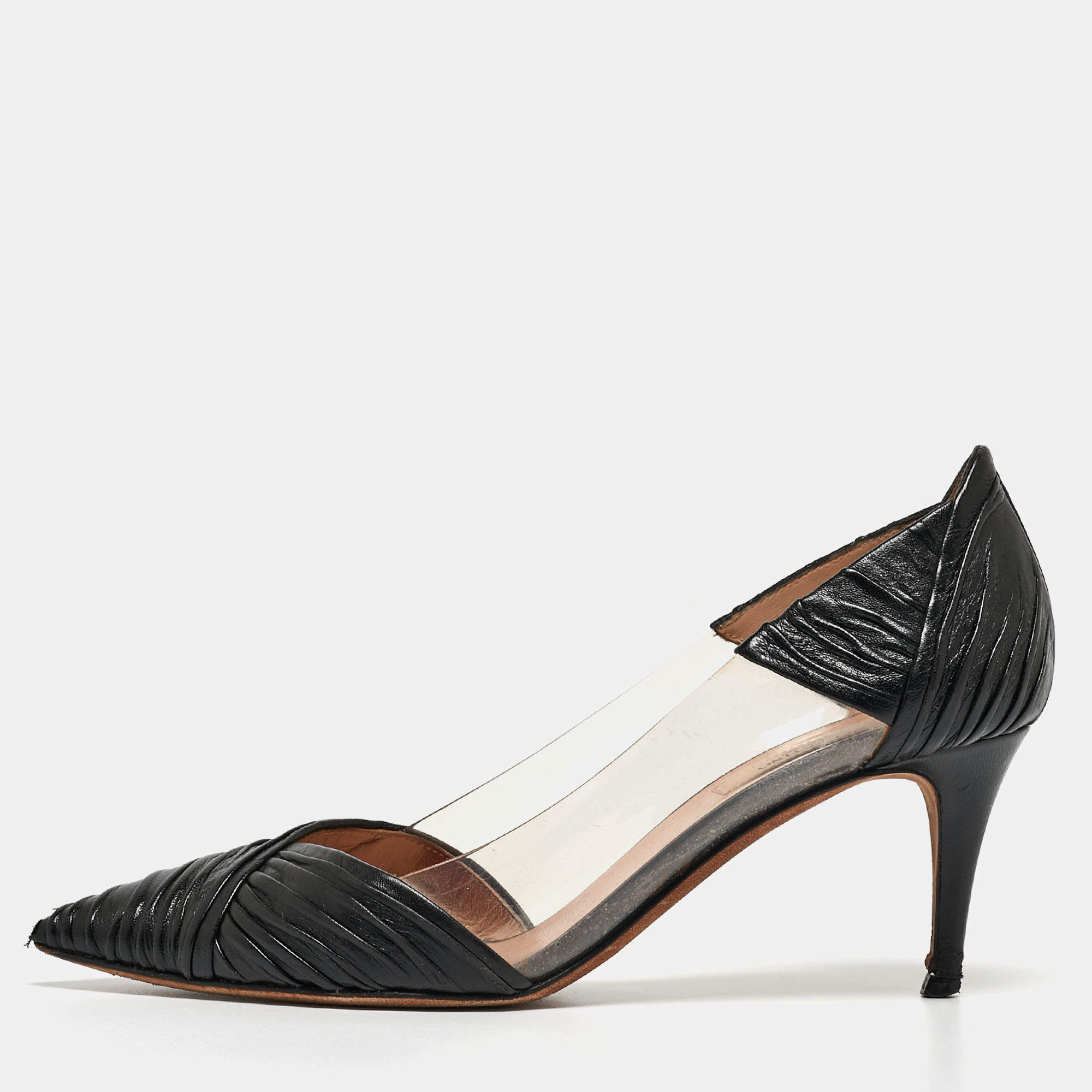 Pre Owned Valentino Black Leather and PVC B-Drape Pumps Size 37.5