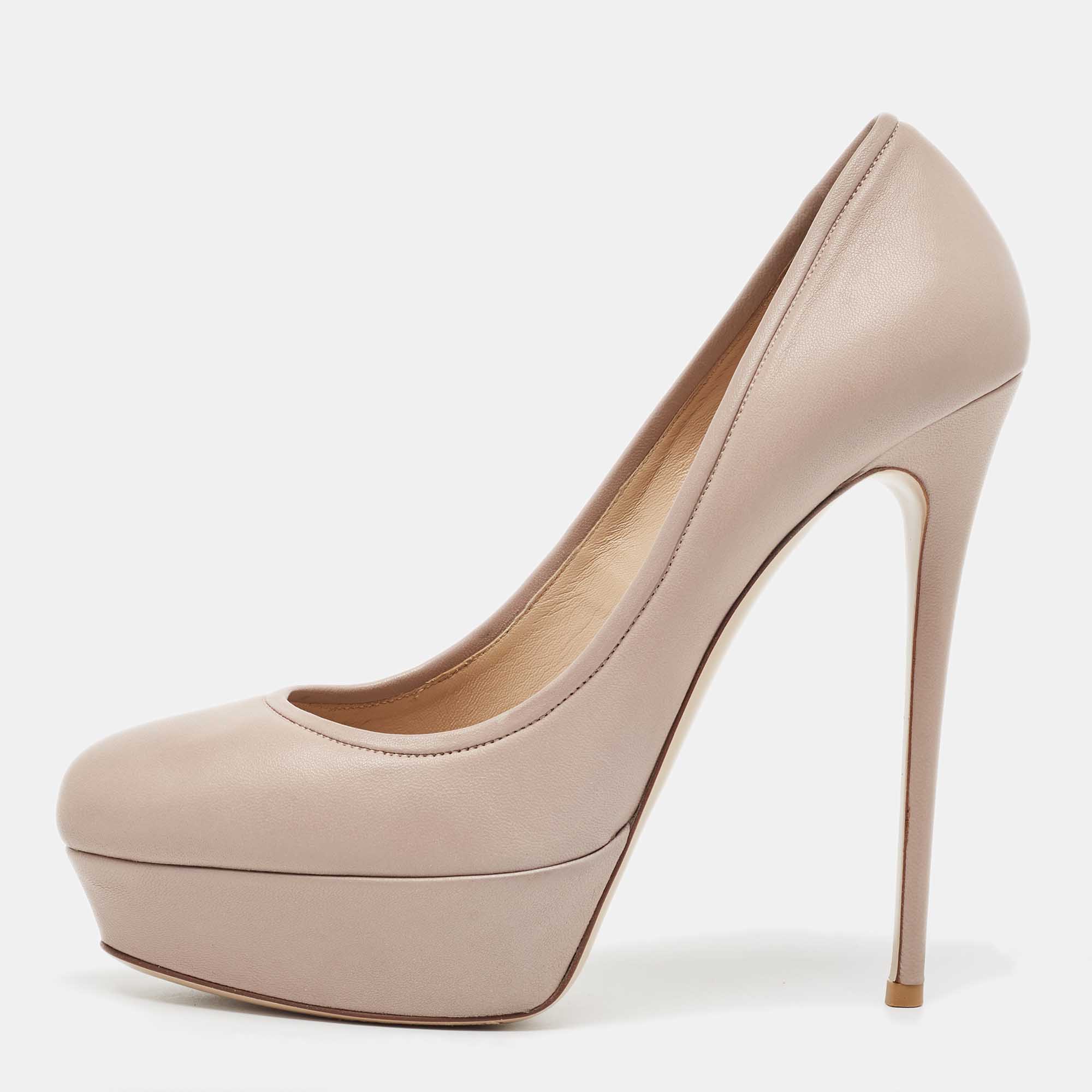 Pre Owned Valentino Beige Leather Platform Pumps Size 41