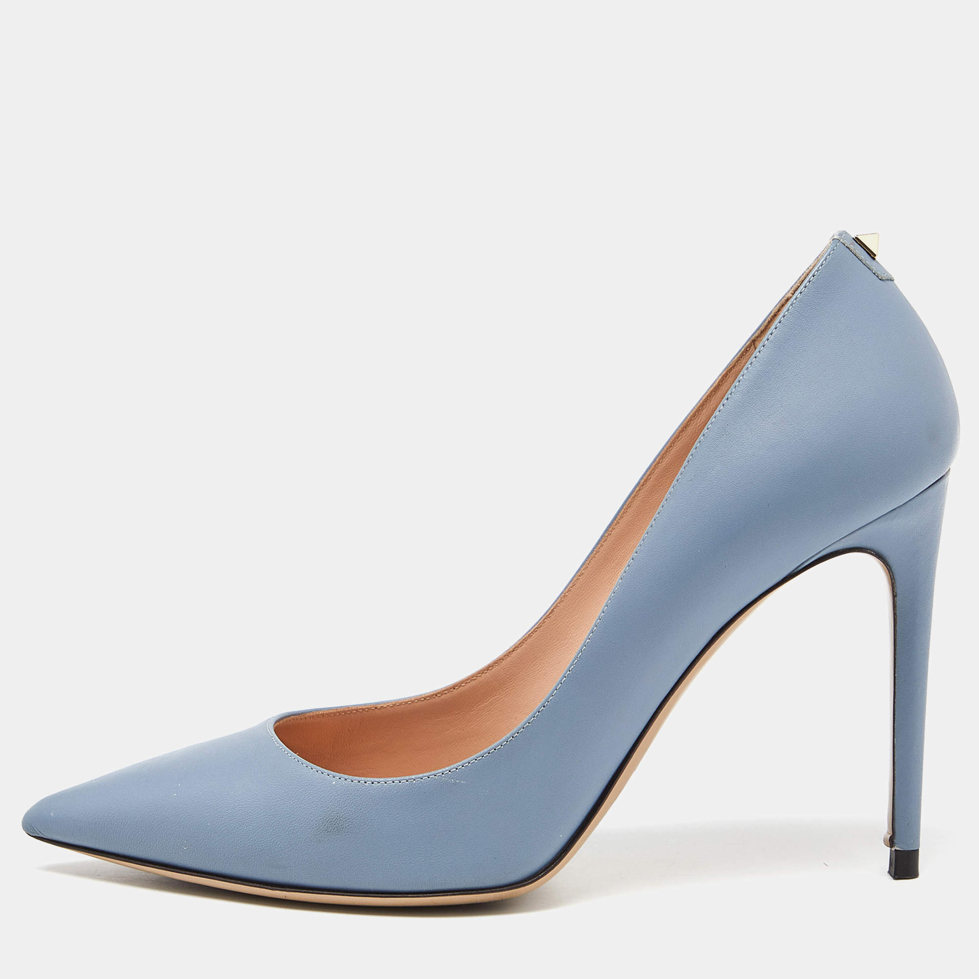 Pre Owned Valentino Blue Leather Pointed Toe Pumps Size 39.5