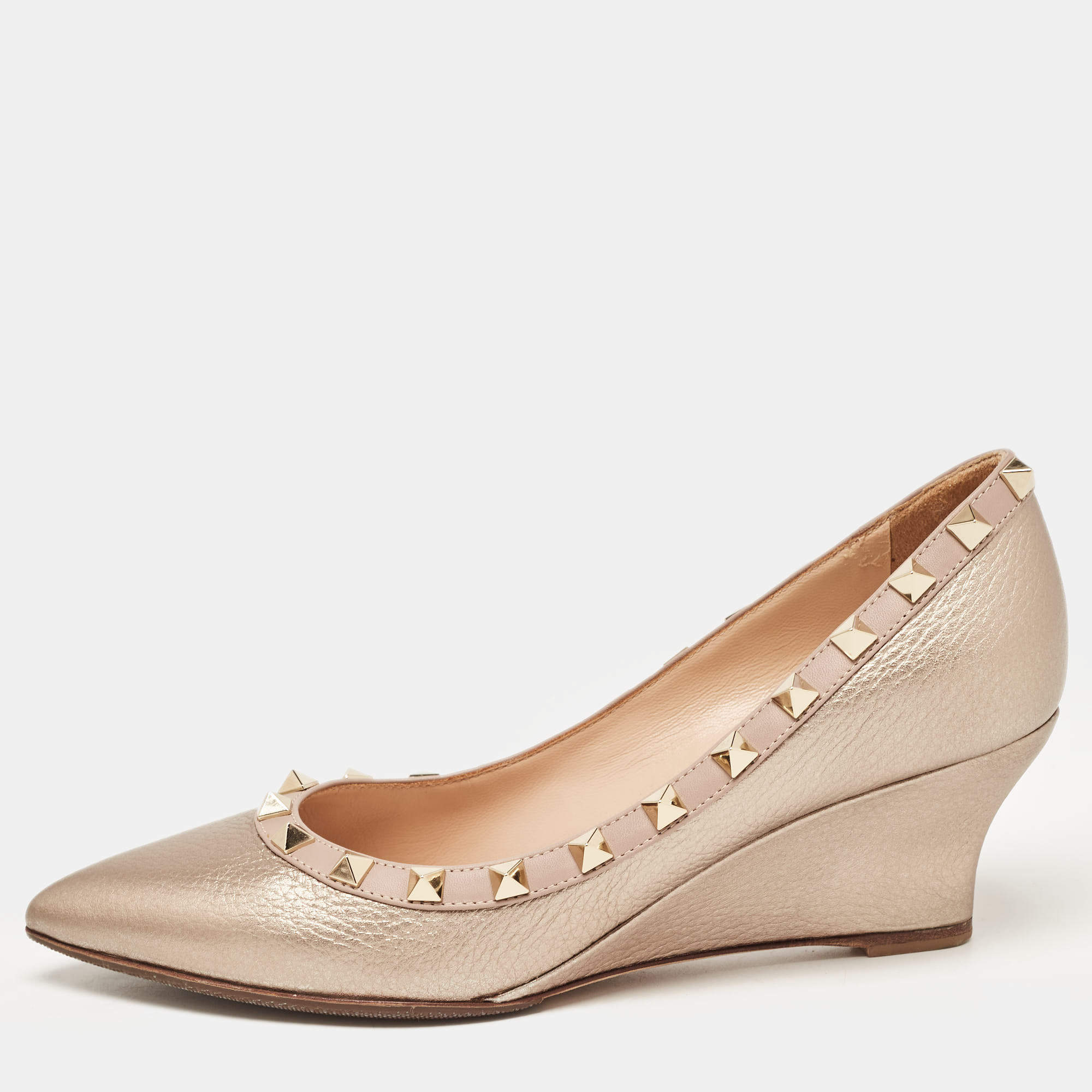 Pre Owned Valentino Metallic Leather Rockstud Pointed Toe Pumps Size 36