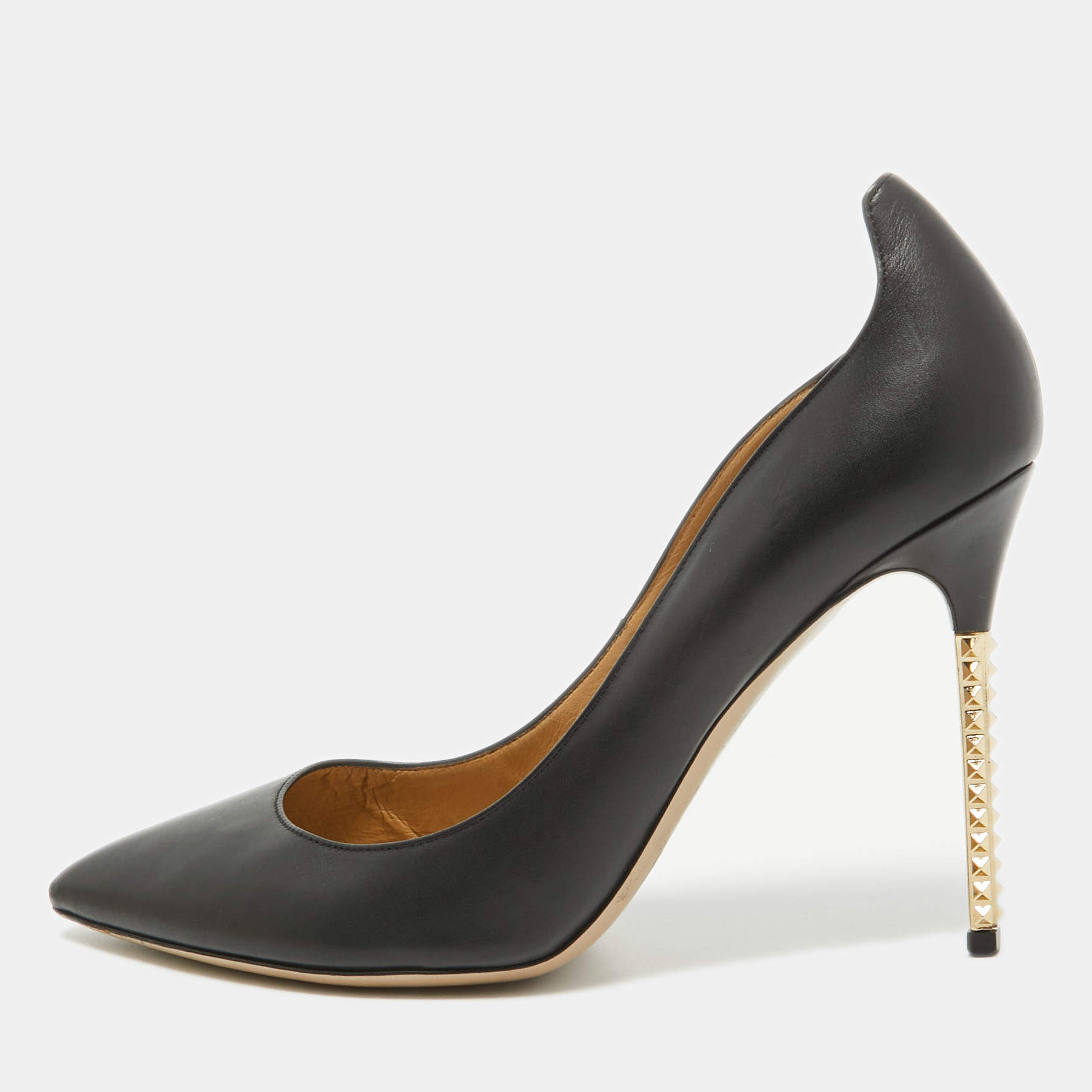 Pre Owned Valentino Black Leather Rockstud Pointed Toe Pumps Size 39.5
