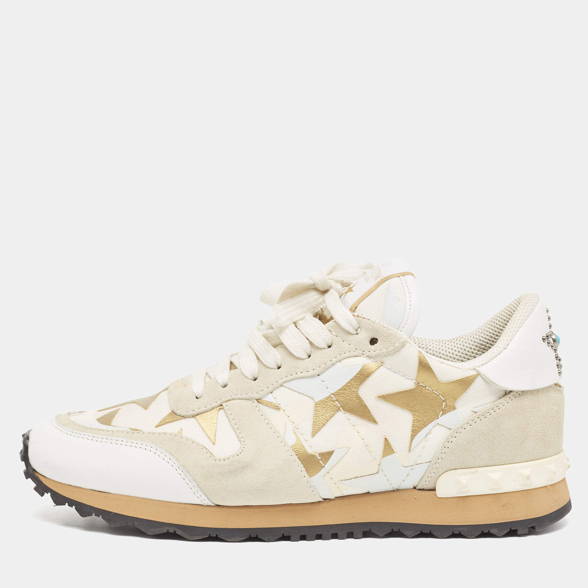 Pre Owned Valentino Multicolor Suede and Leather Rockrunner Sneakers Size 38.5