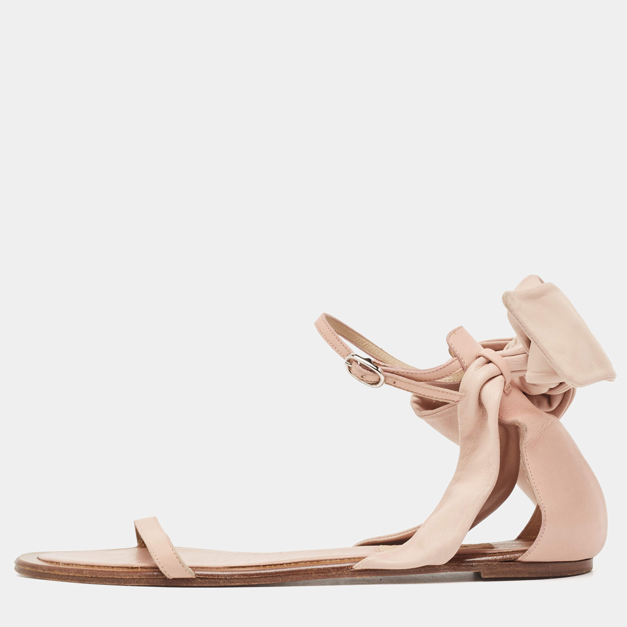 Valentino Pink Leather Leather  Ankle Strap Flat Sandals Size 38