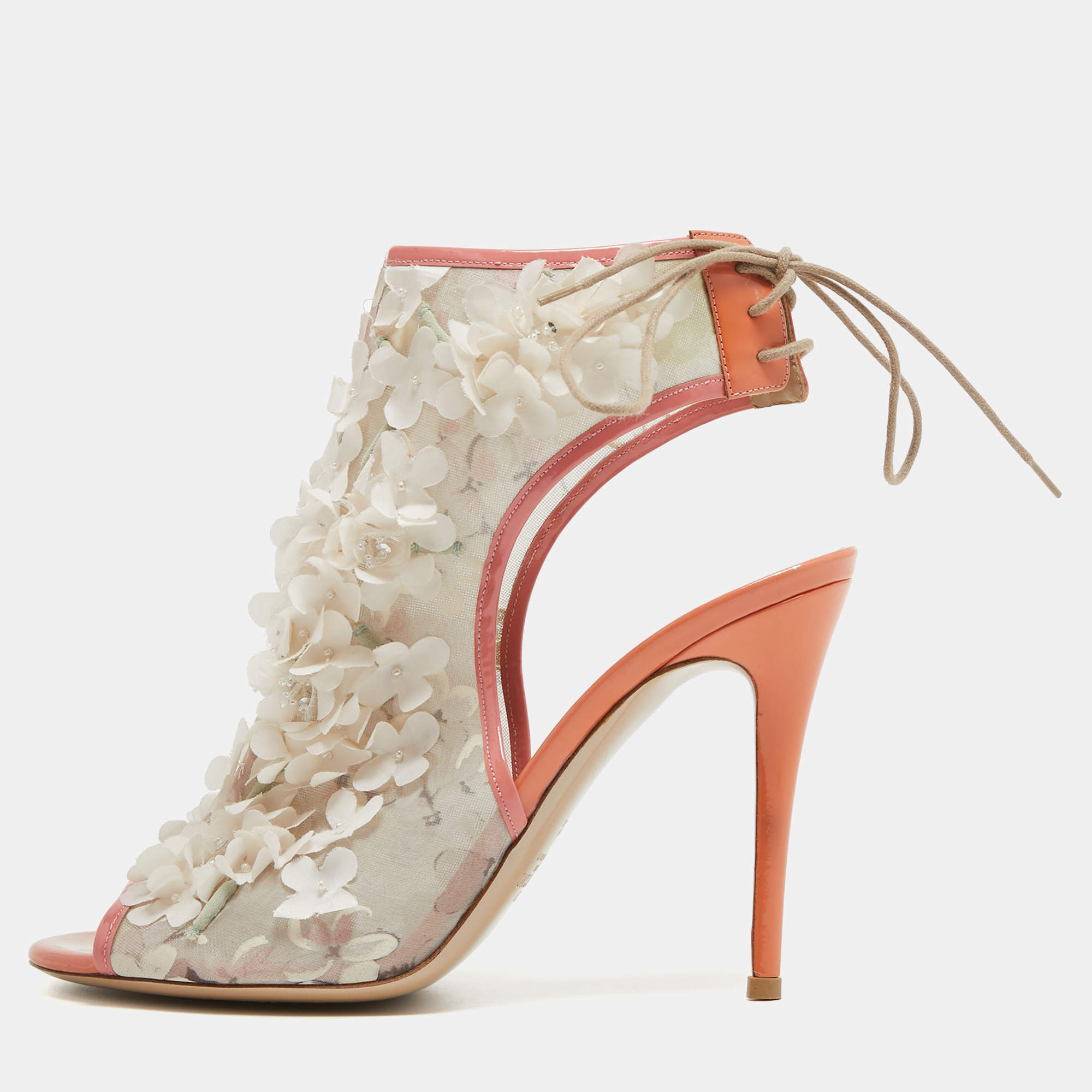 Valentino Multicolor Mesh and Patent Peep Toe Ankle Wrap Sandals Size 39.5    