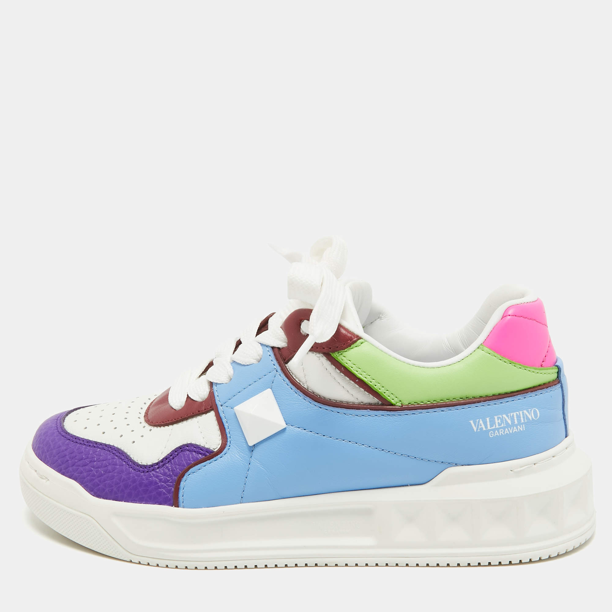 Pre Owned Valentino Multicolor Leather Roman Stud Sneakers Size 35