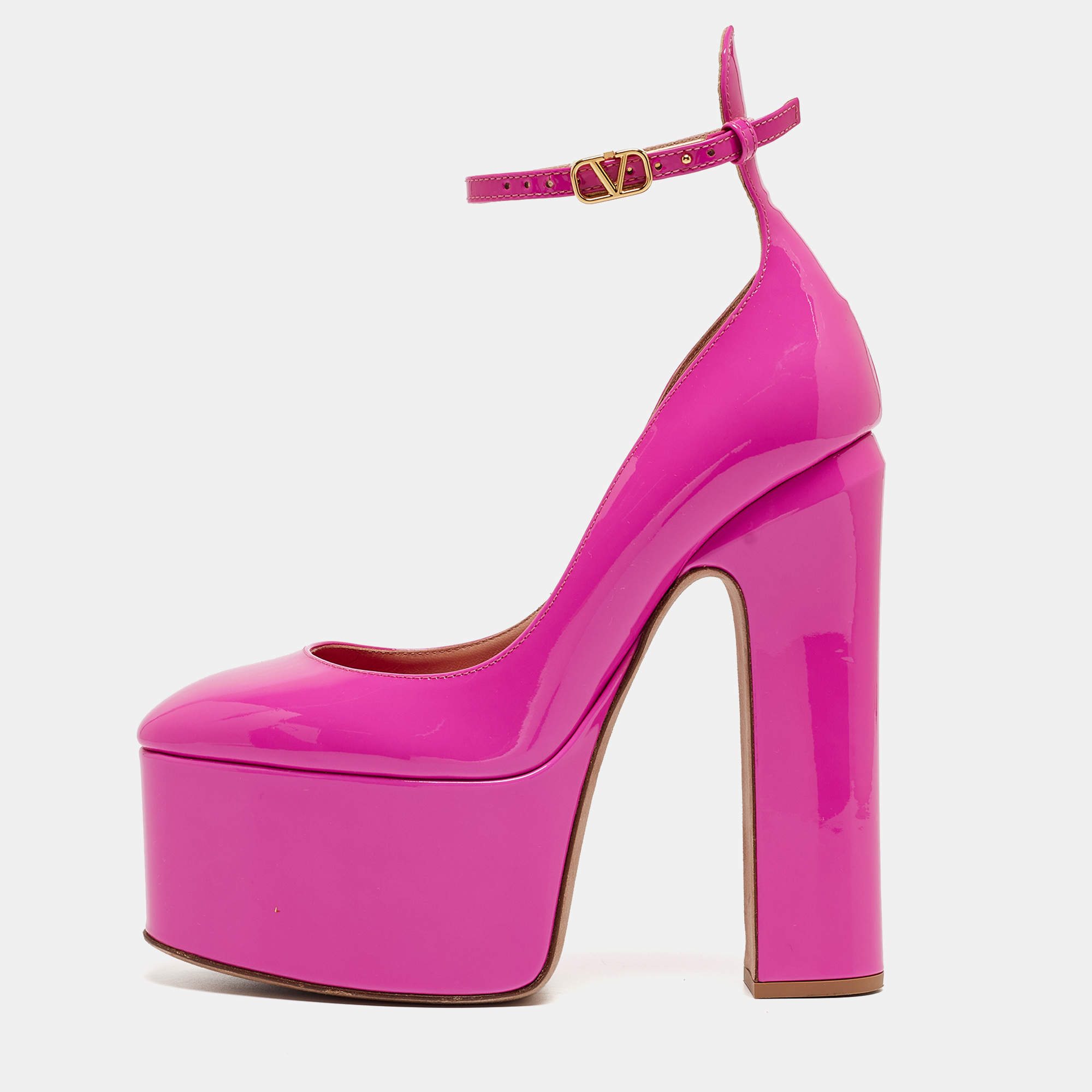 Pre Owned Valentino Pink Patent Leather Tan-Go Platform Pumps Size 35