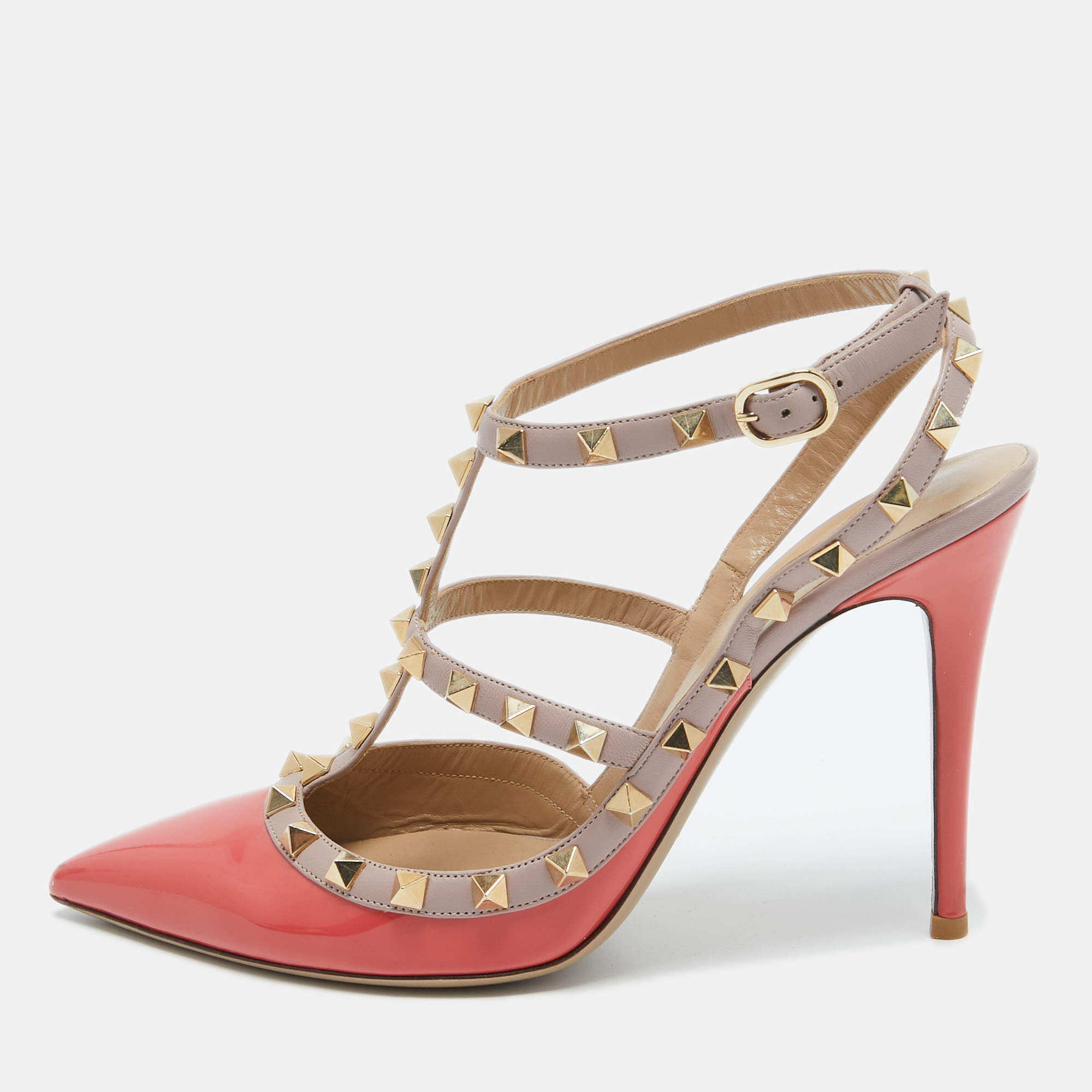 Valentino Orange/Beige Patent and Leather Rockstud Pumps Size 40