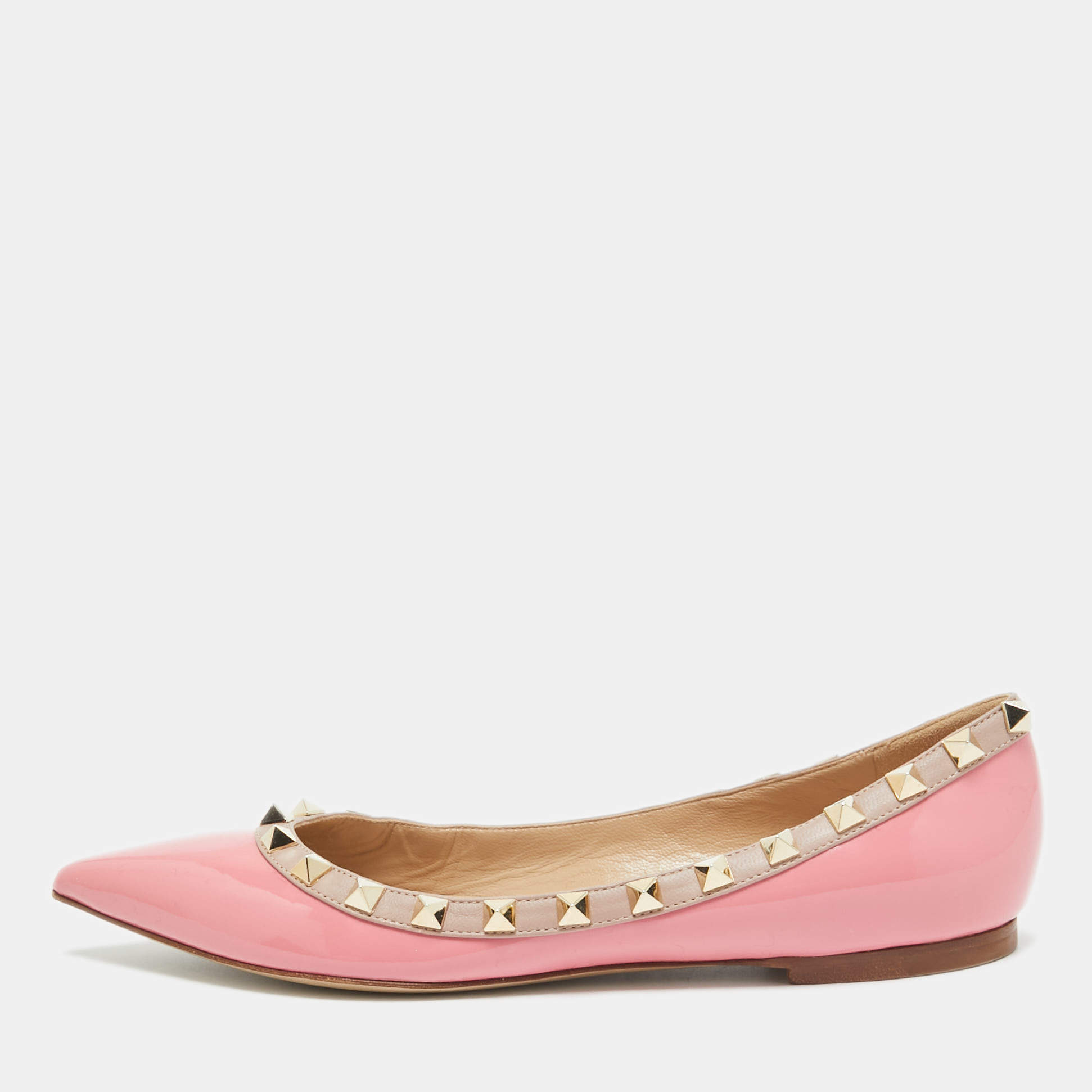 Pre Owned Valentino Pink Patent Leather Rockstud Ballet Flats Size 36